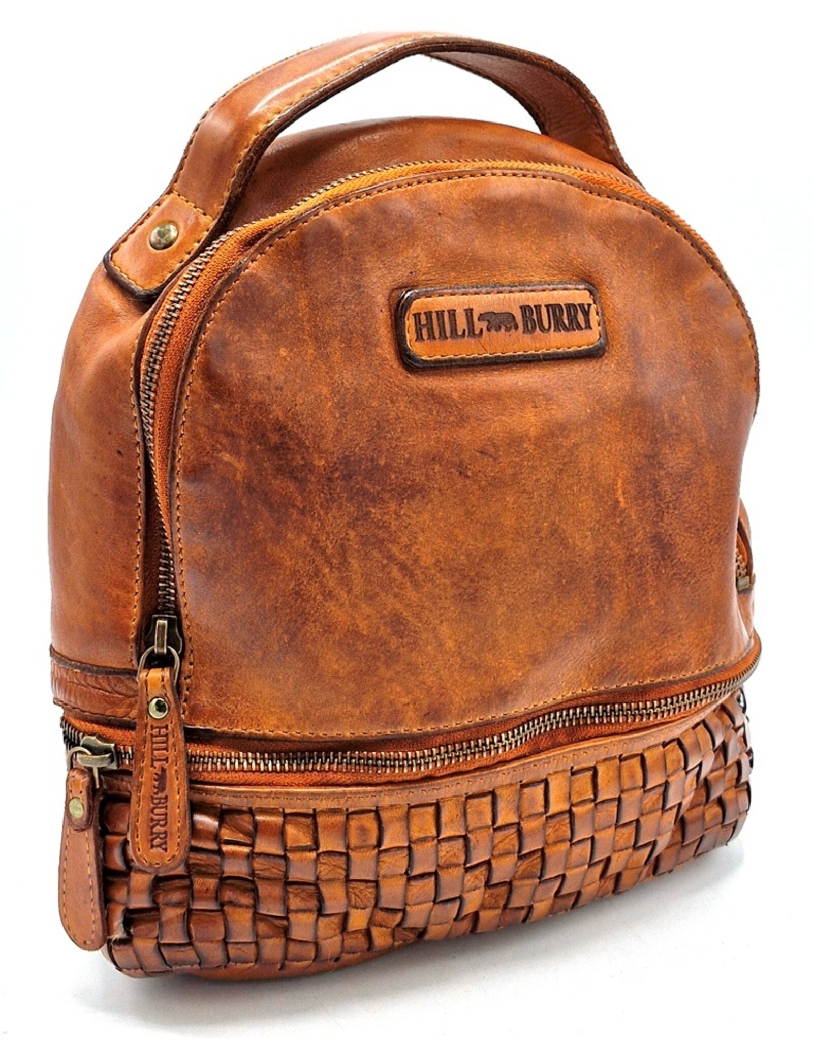 HillBurry Leather bags - HillBurry backpack Washed Leather with Wickerwork