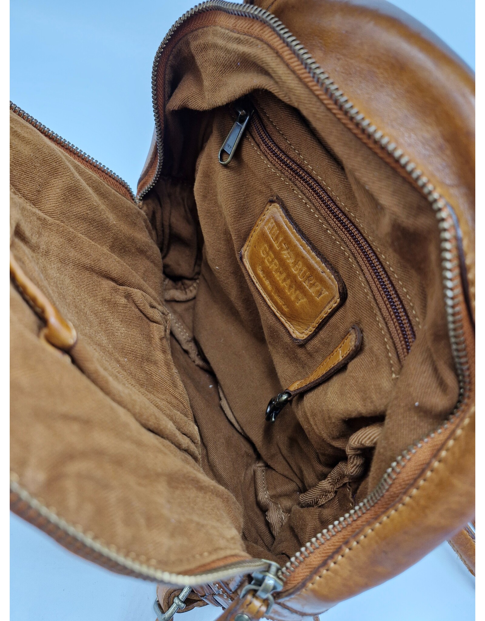 HillBurry Leather bags - HillBurry backpack Washed Leather with Wickerwork