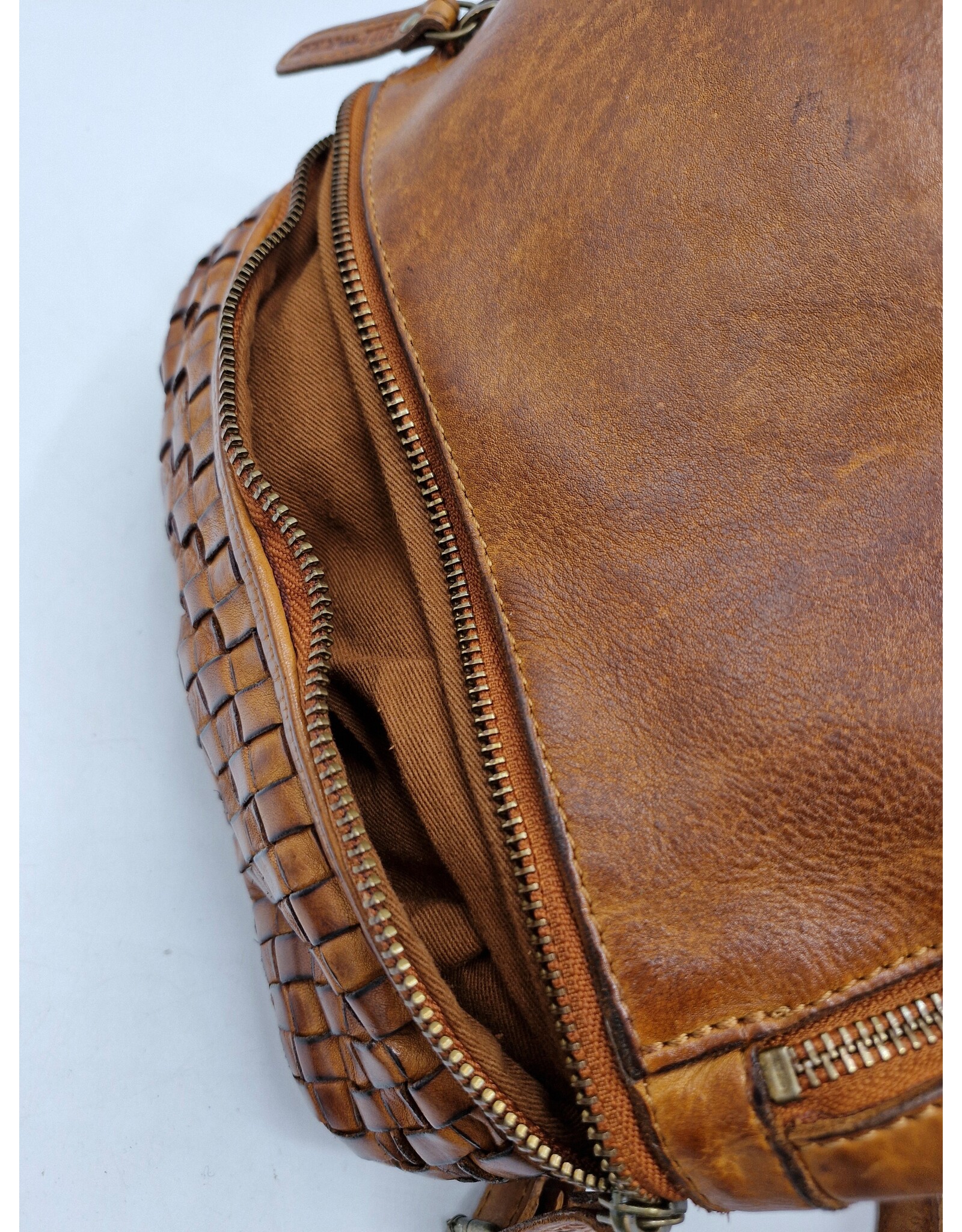 HillBurry Leather bags - HillBurry backpack Washed Leather with Wickerwork