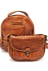 HillBurry Leather bags - HillBurry backpack Washed Leather with Wickerwork