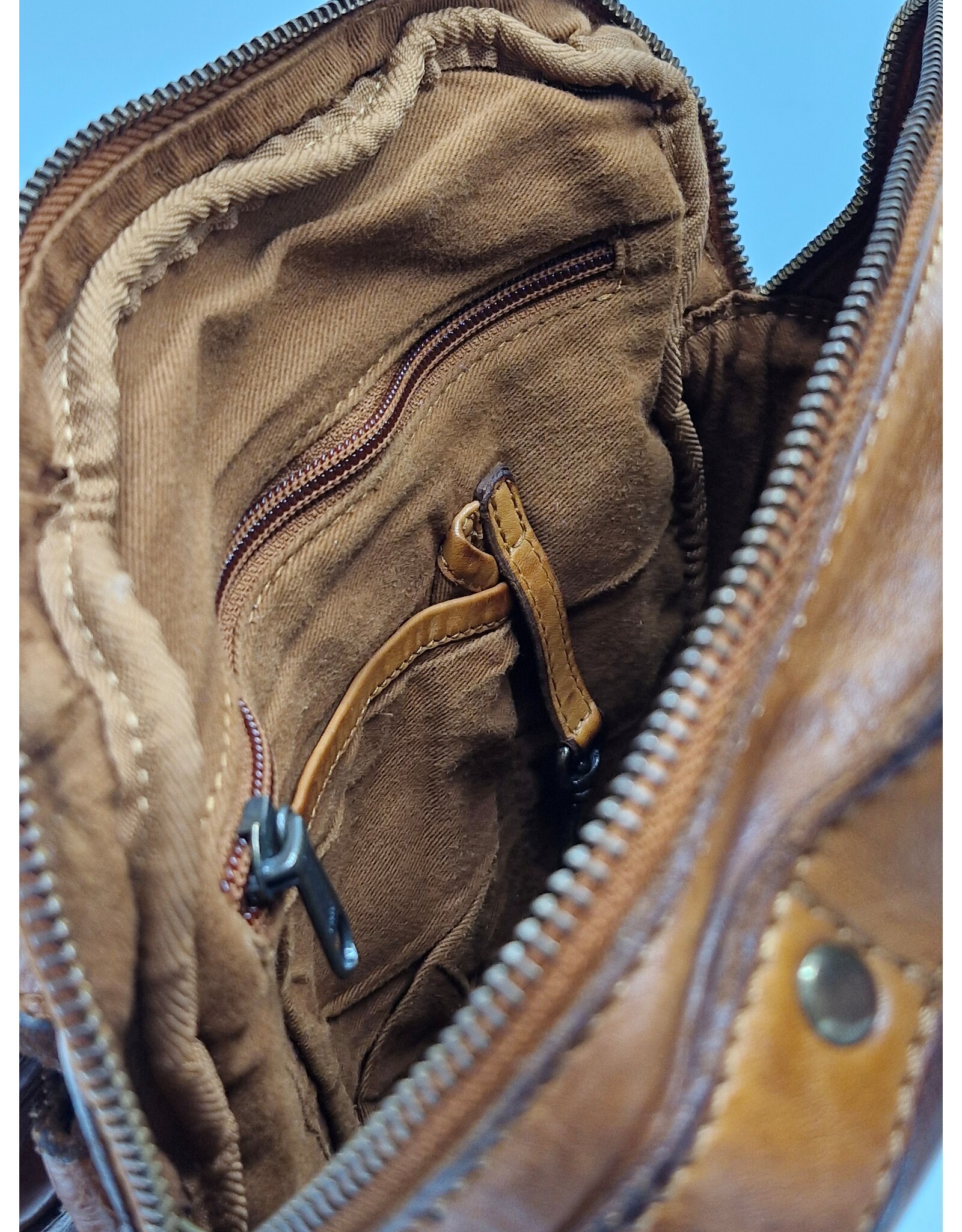 HillBurry Leren tassen - HillBurry Stoere Crossbody Tas Gewassen Leer Vintage cognac