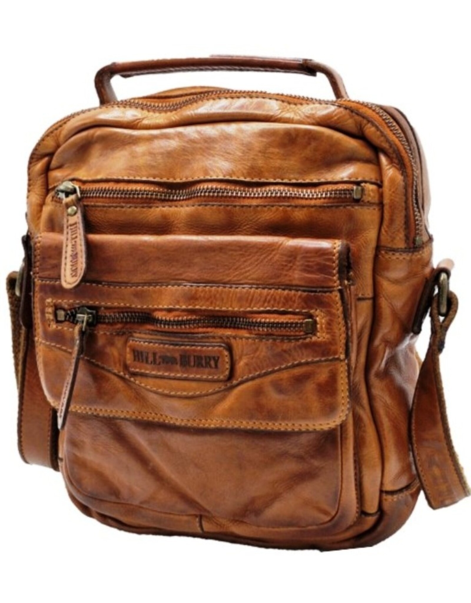 HillBurry Leren tassen - HillBurry Stoere Crossbody Tas Gewassen Leer Vintage cognac