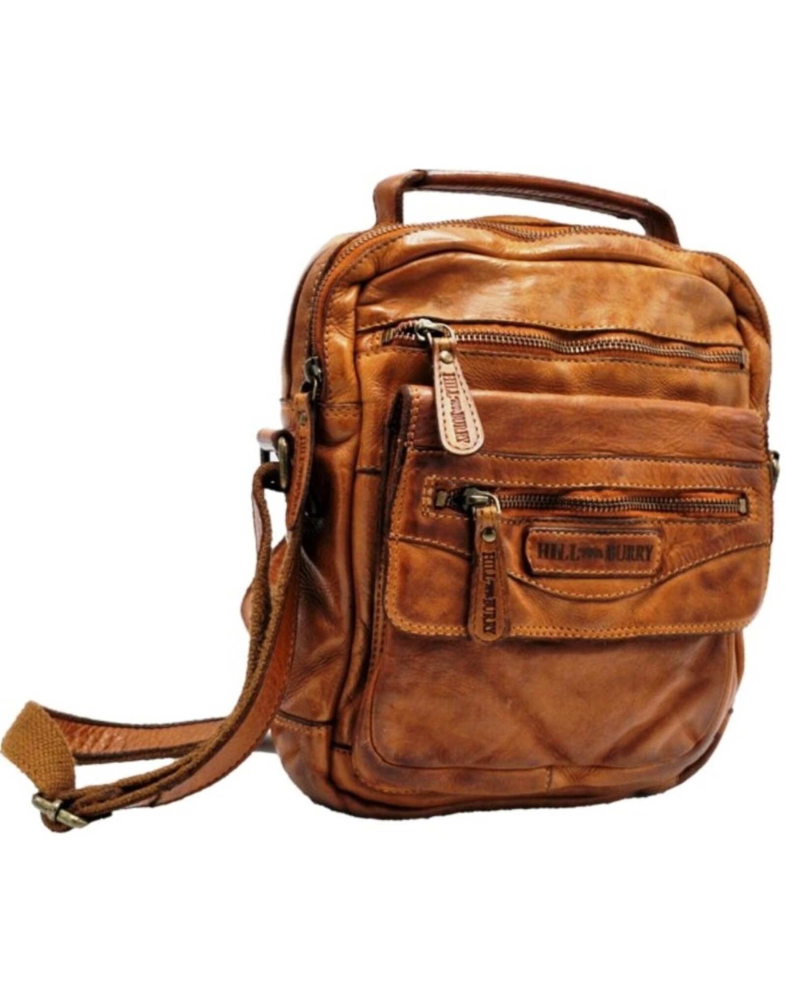 HillBurry Leren tassen - HillBurry Stoere Crossbody Tas Gewassen Leer Vintage cognac