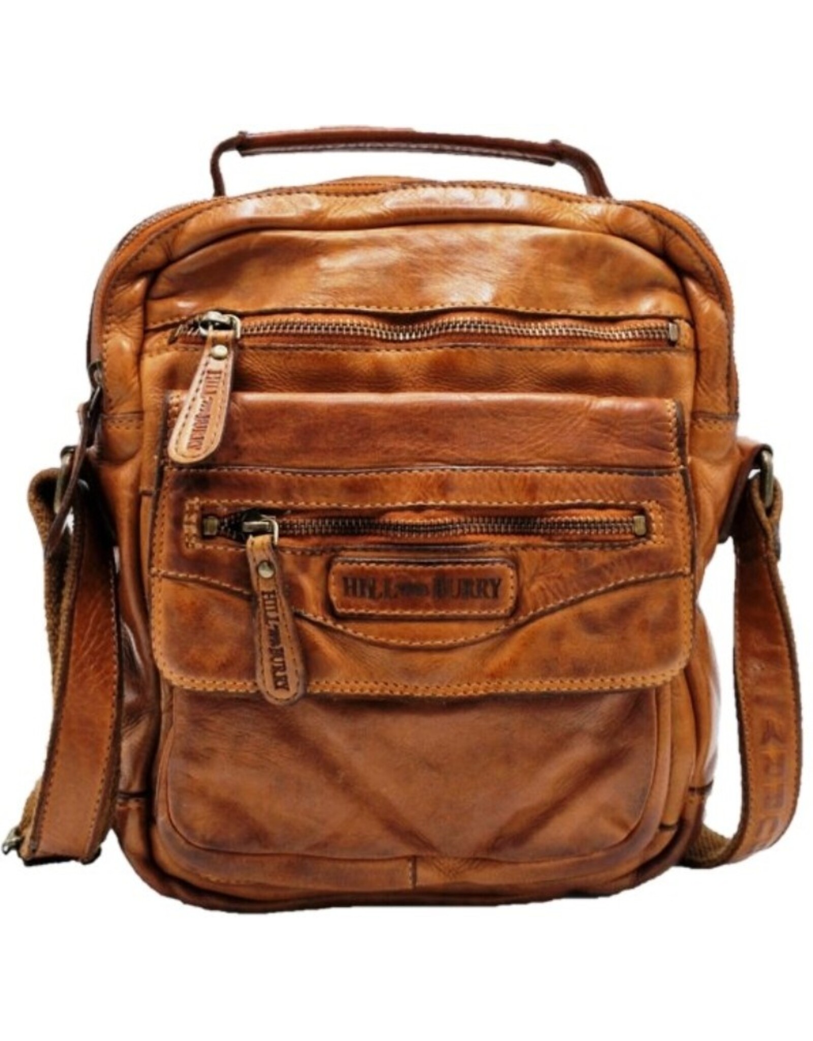 HillBurry Leren tassen - HillBurry Stoere Crossbody Tas Gewassen Leer Vintage cognac