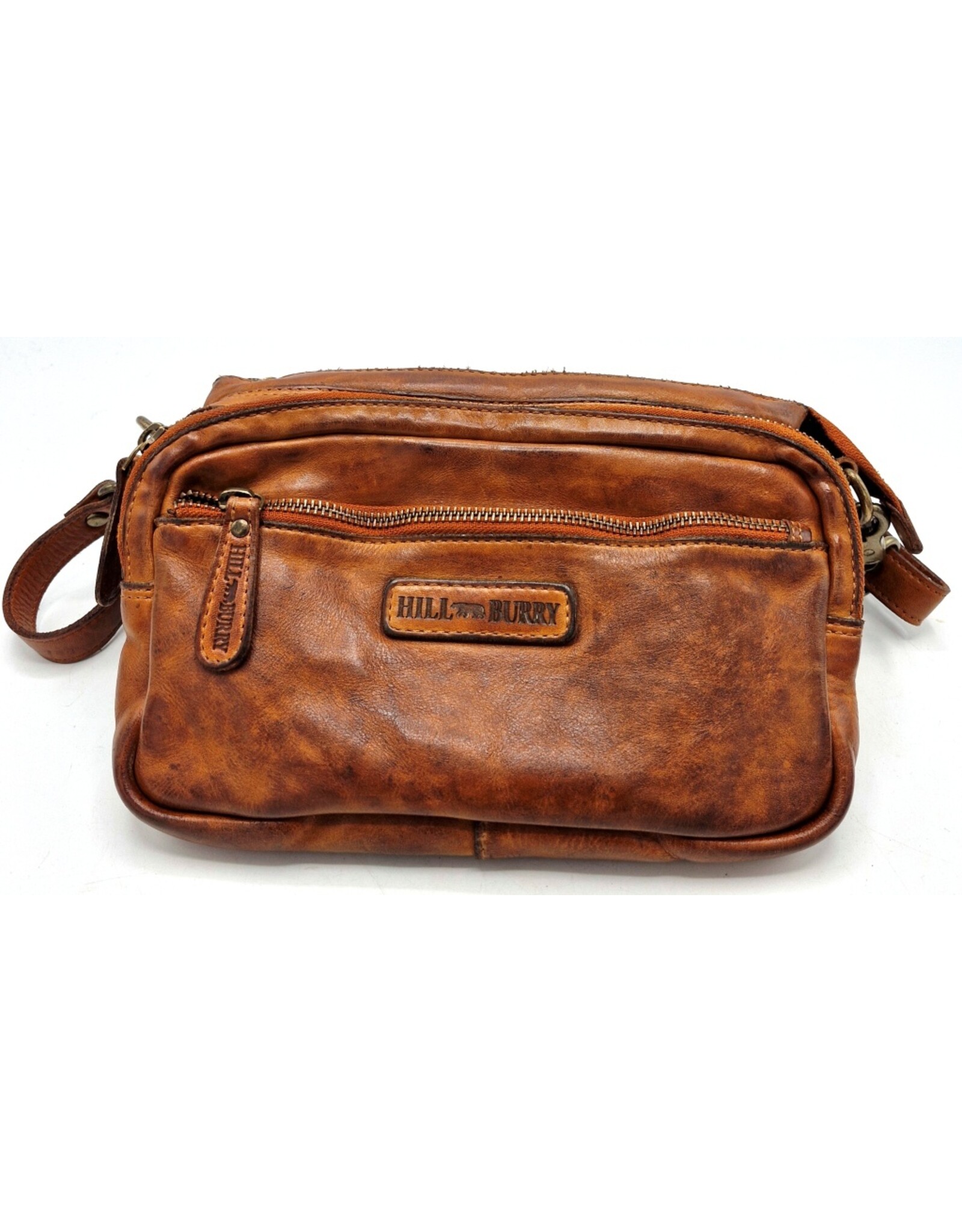HillBurry Leren tassen - Hillburry Schoudertas met veel vakjes Gewassen Leer cognac
