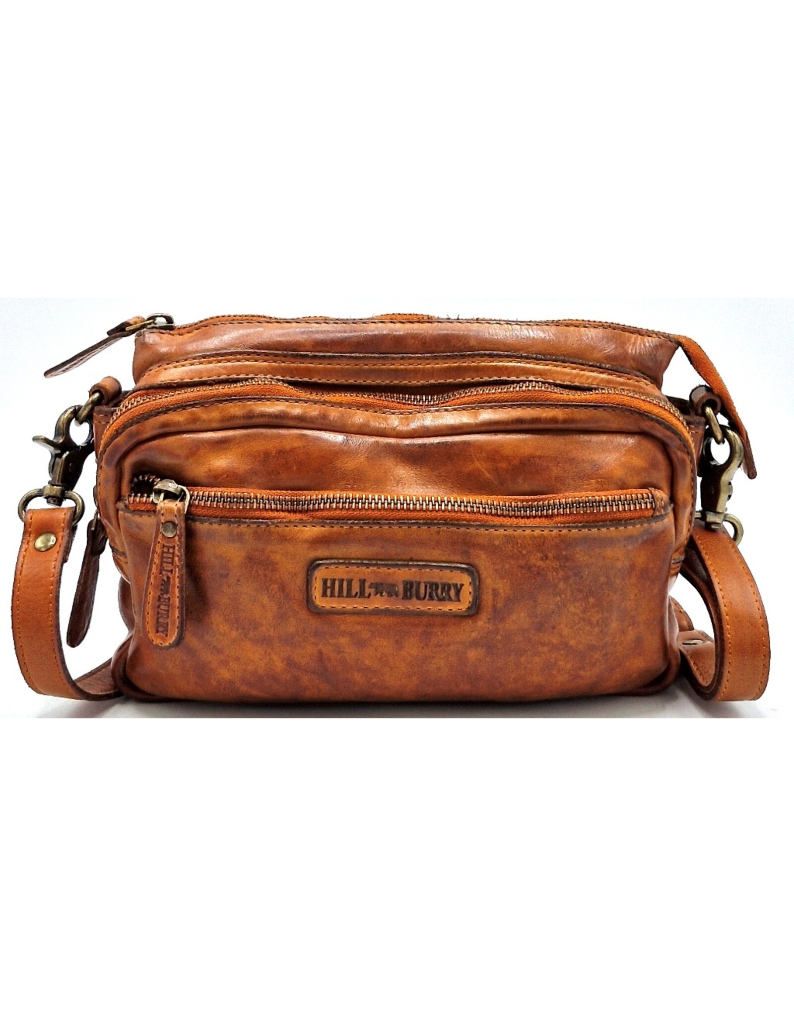 HillBurry Leren tassen - Hillburry Schoudertas met veel vakjes Gewassen Leer cognac