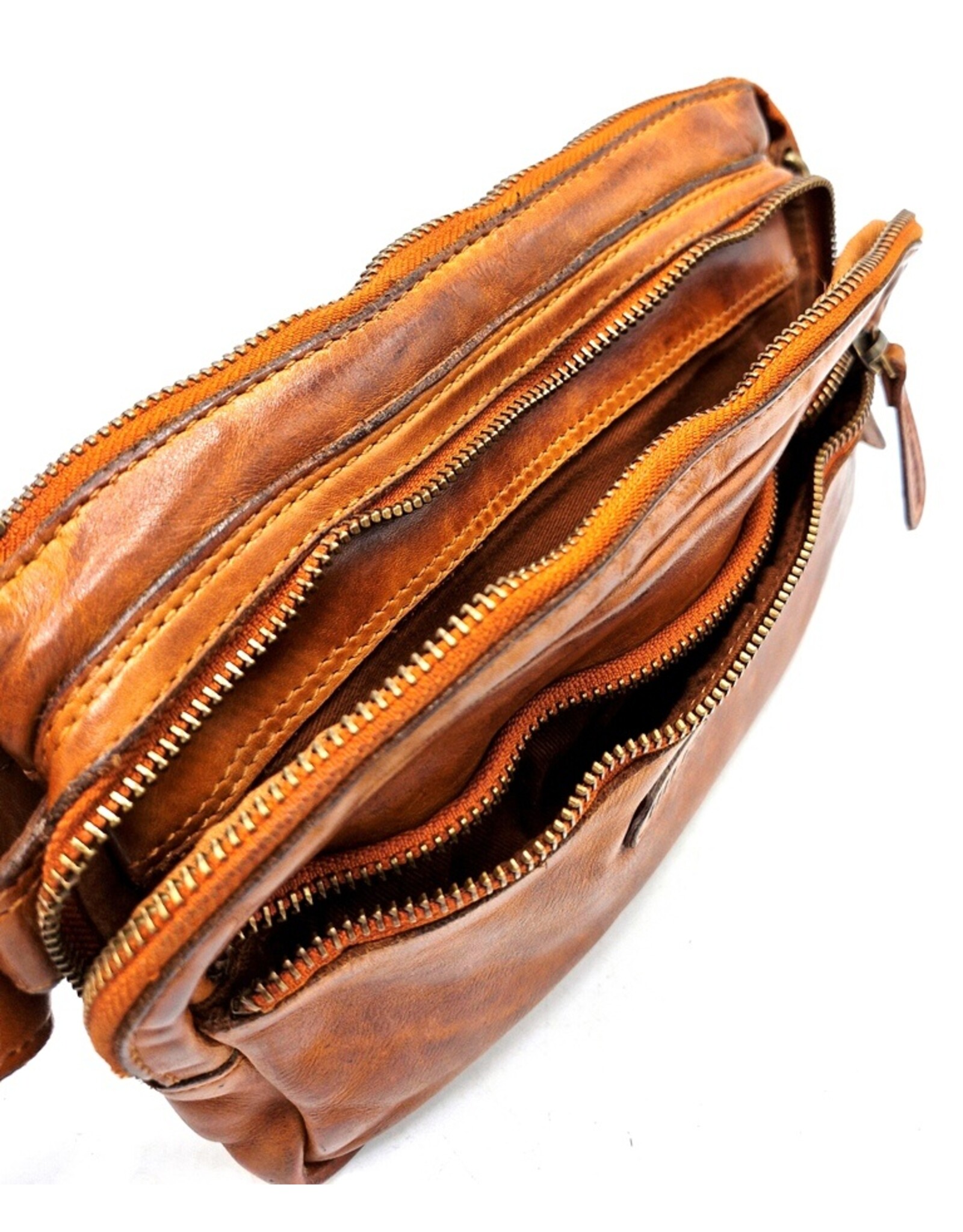 HillBurry Leren tassen - Hillburry Schoudertas met veel vakjes Gewassen Leer cognac