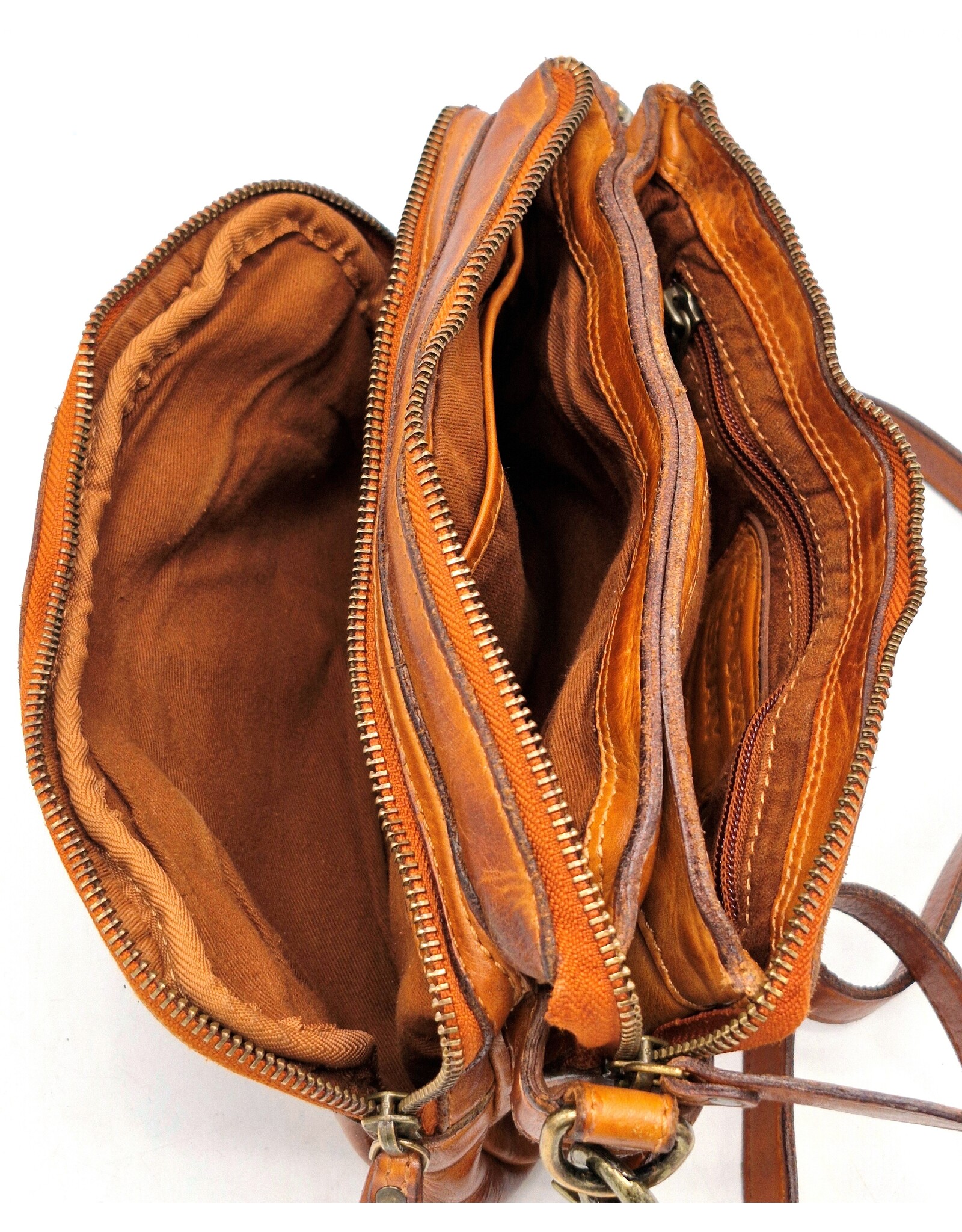 HillBurry Leren tassen - Hillburry Schoudertas met veel vakjes Gewassen Leer cognac