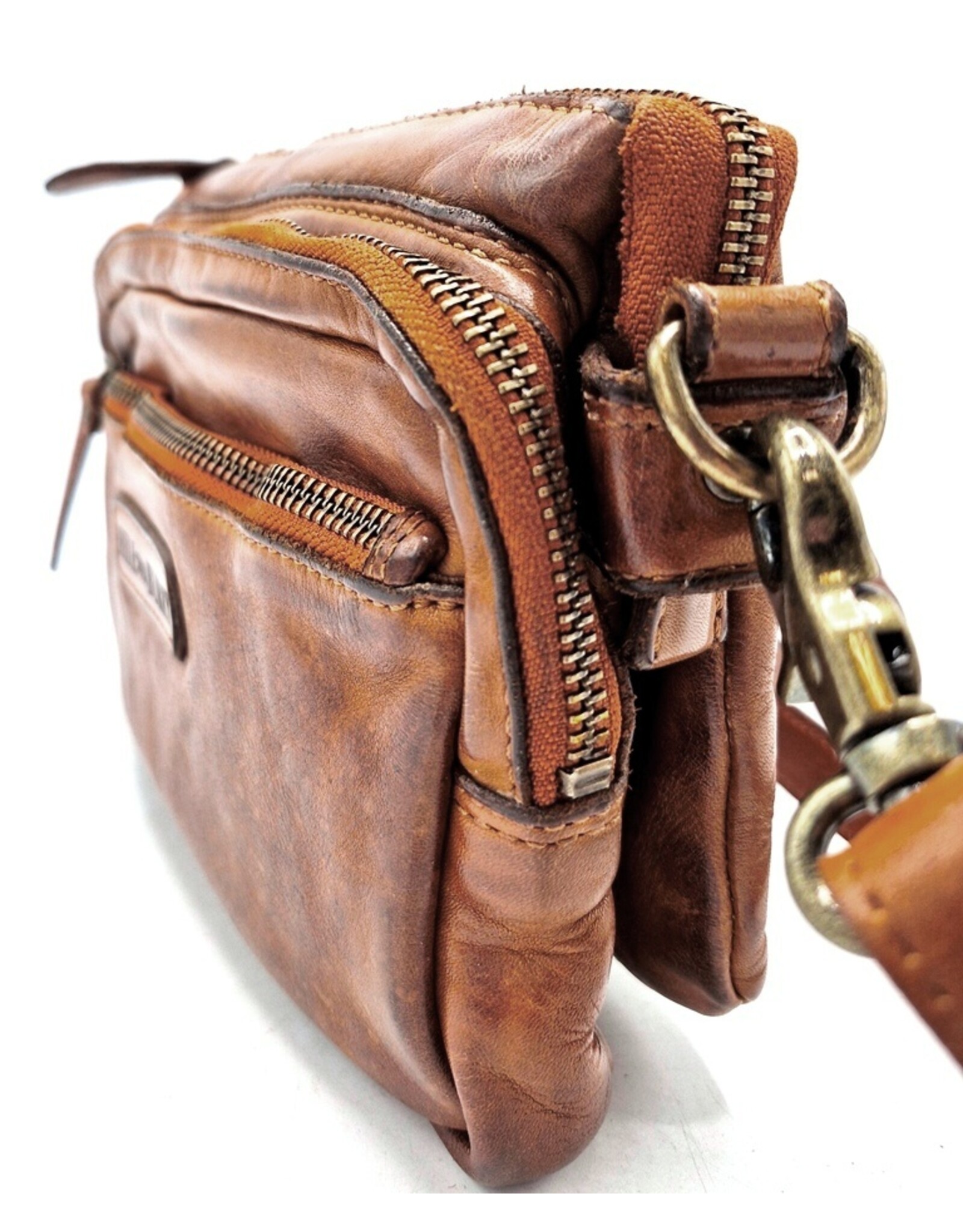 HillBurry Leren tassen - Hillburry Schoudertas met veel vakjes Gewassen Leer cognac