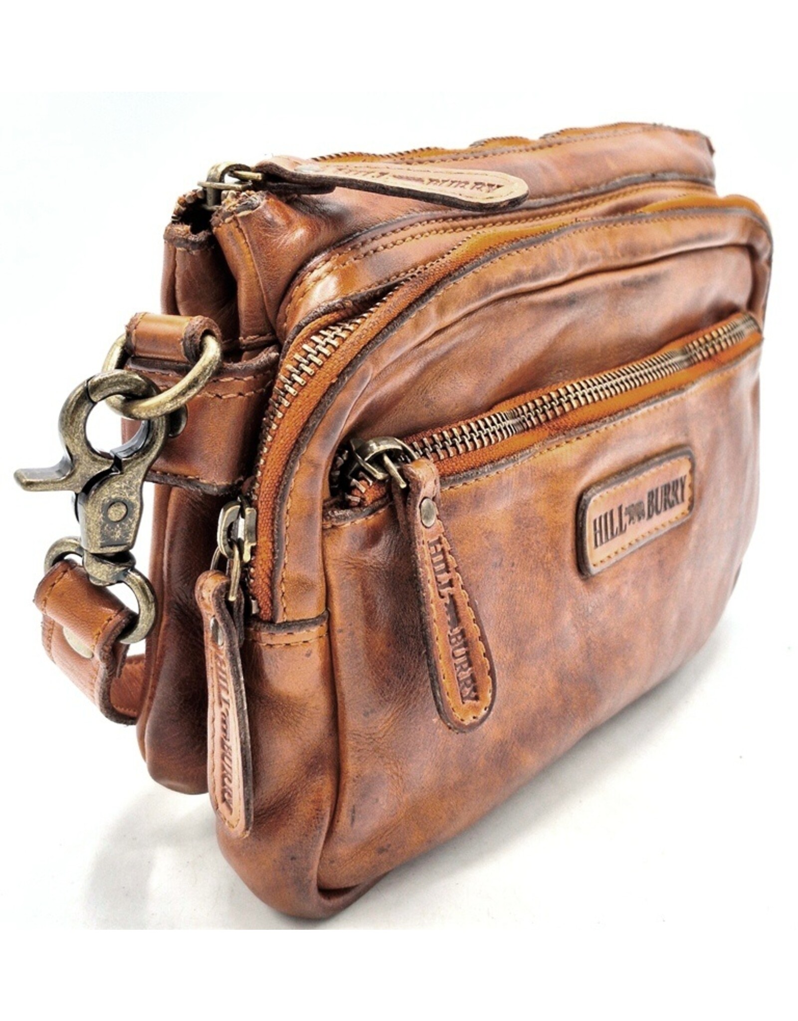 HillBurry Leren tassen - Hillburry Schoudertas met veel vakjes Gewassen Leer cognac