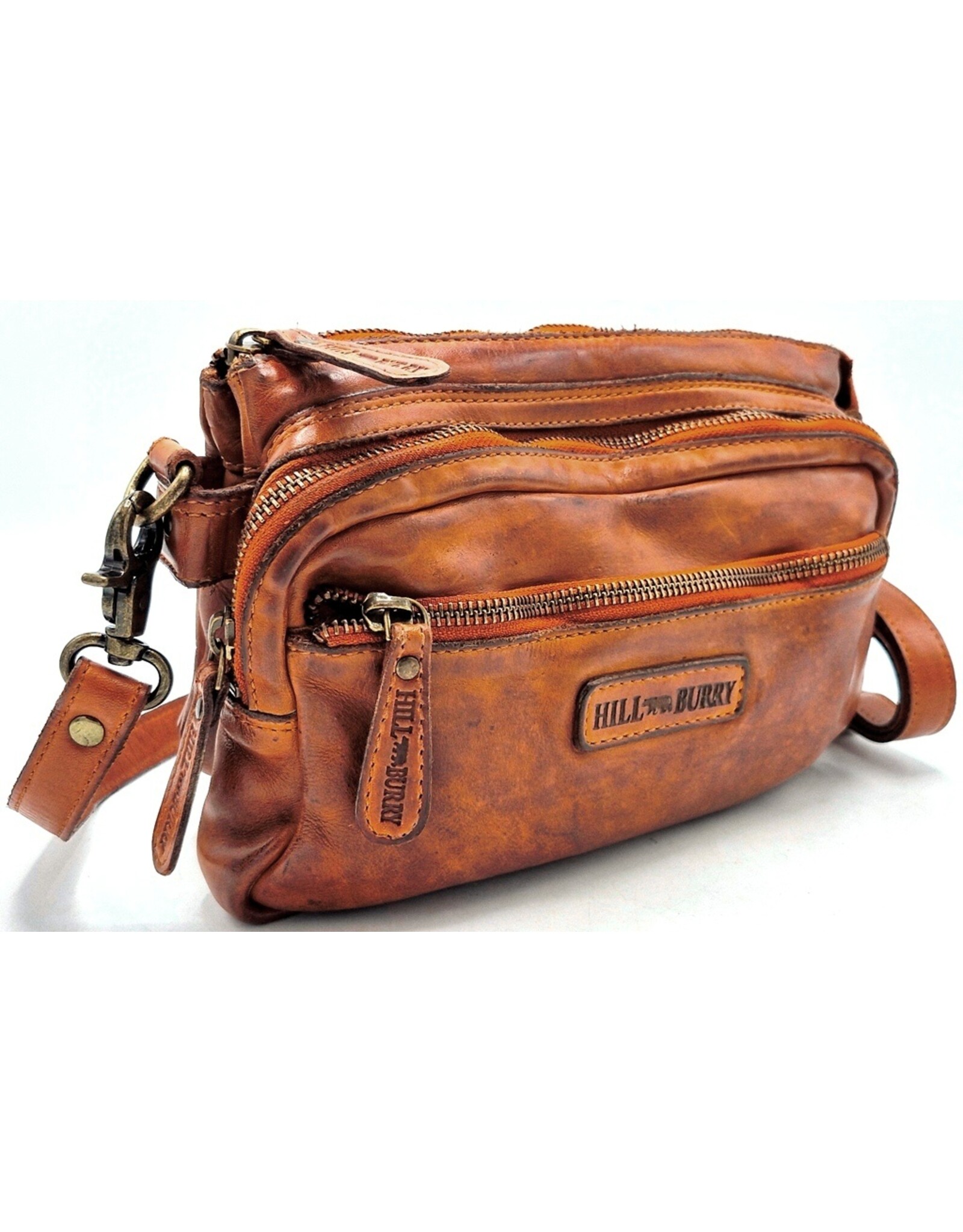 HillBurry Leren tassen - Hillburry Schoudertas met veel vakjes Gewassen Leer cognac