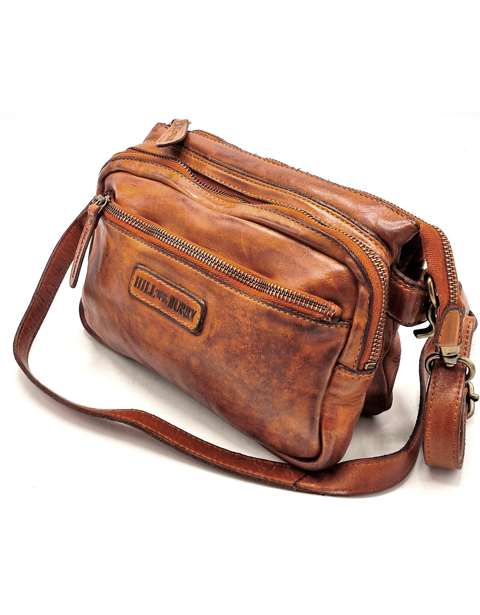 HillBurry Leren tassen - Hillburry Schoudertas met veel vakjes Gewassen Leer cognac