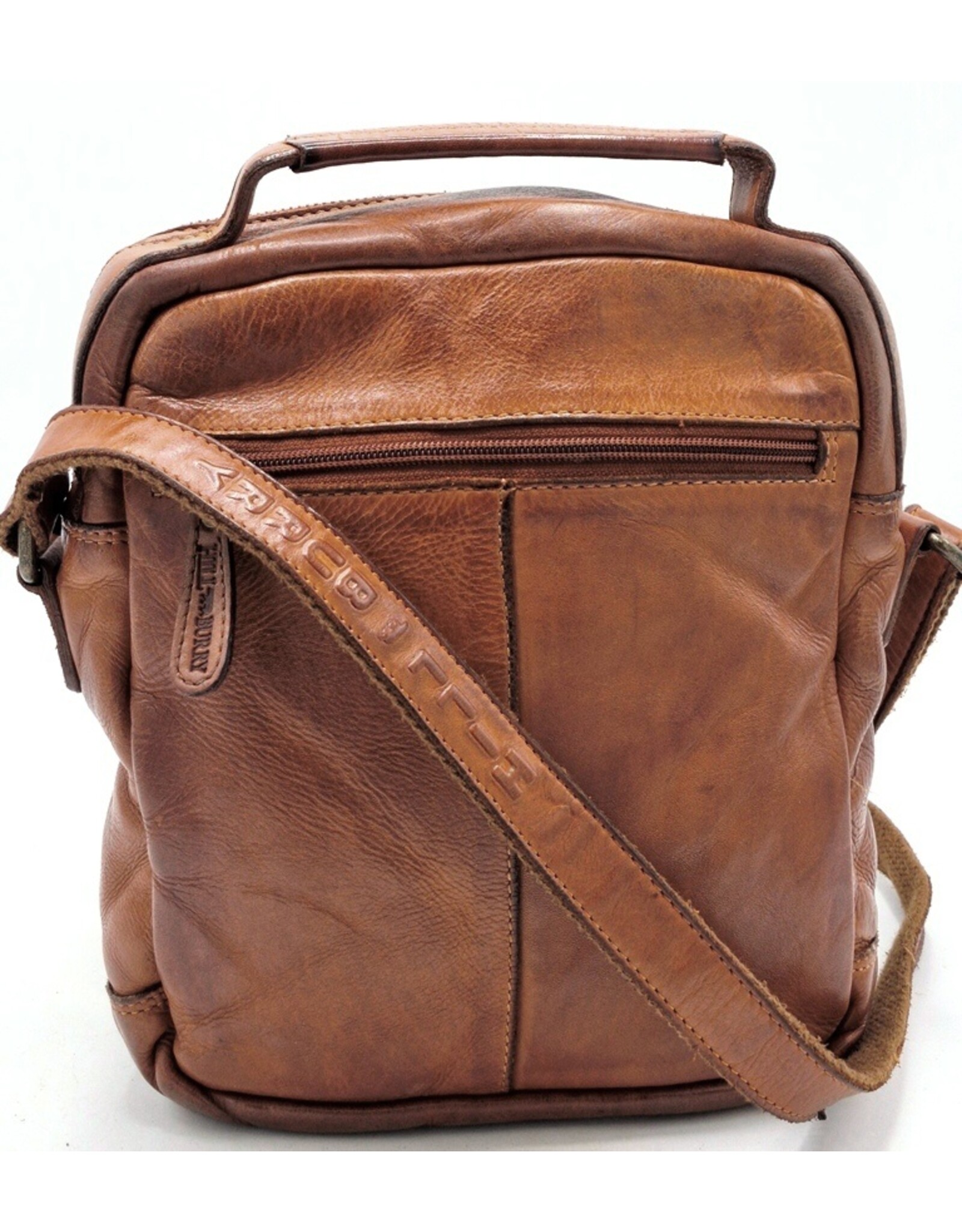 HillBurry Leren tassen - HillBurry Stoere Crossbody Tas Gewassen Leer Vintage cognac