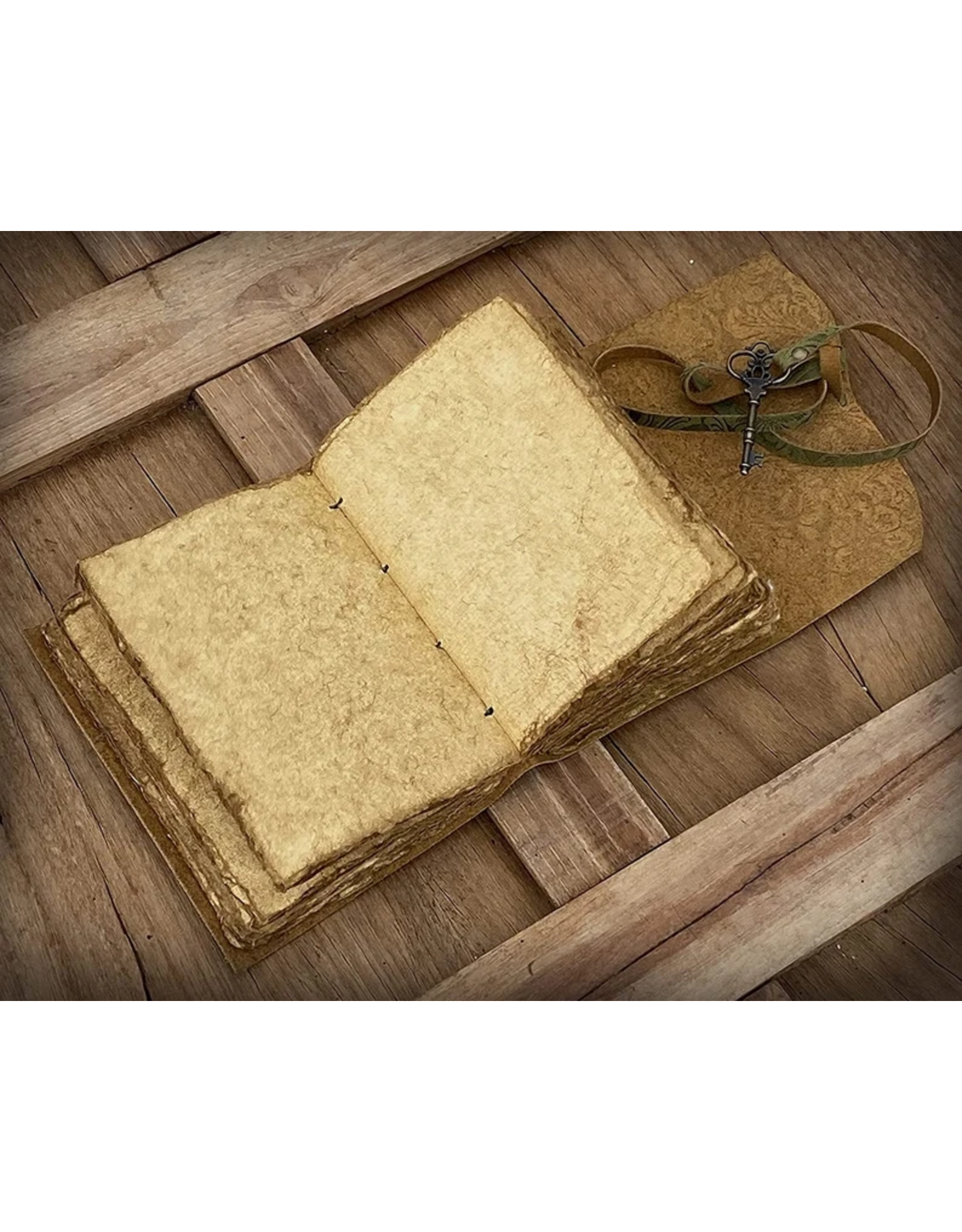 JM Handicrafts Miscellaneous - Leather Journal Embossed Flowers & Key Vintage Tan