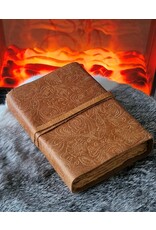 JM Handicrafts Miscellaneous - Leather Journal Embossed Flowers & Key Vintage Tan