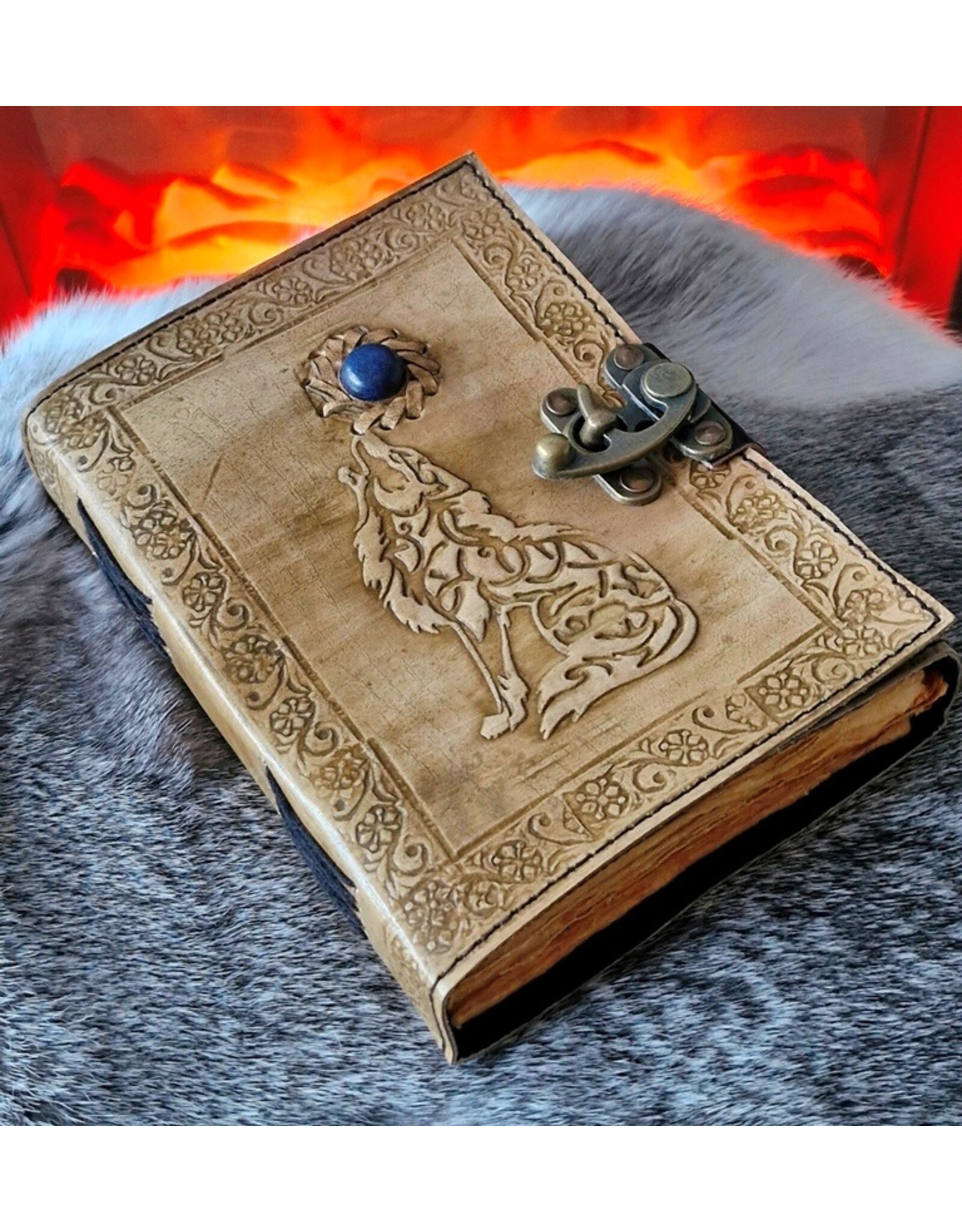JM Handicrafts Miscellaneous - Celtic Wolf Leather Journal with lock