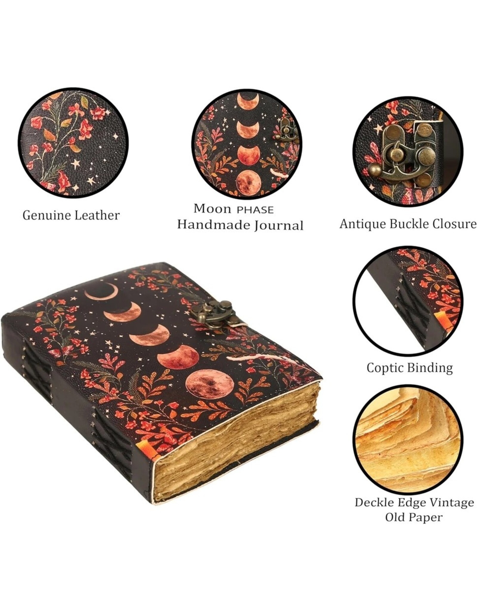 ONK Miscellaneous - Magic Forest Leather Notebook Moon Phases 18x13cm