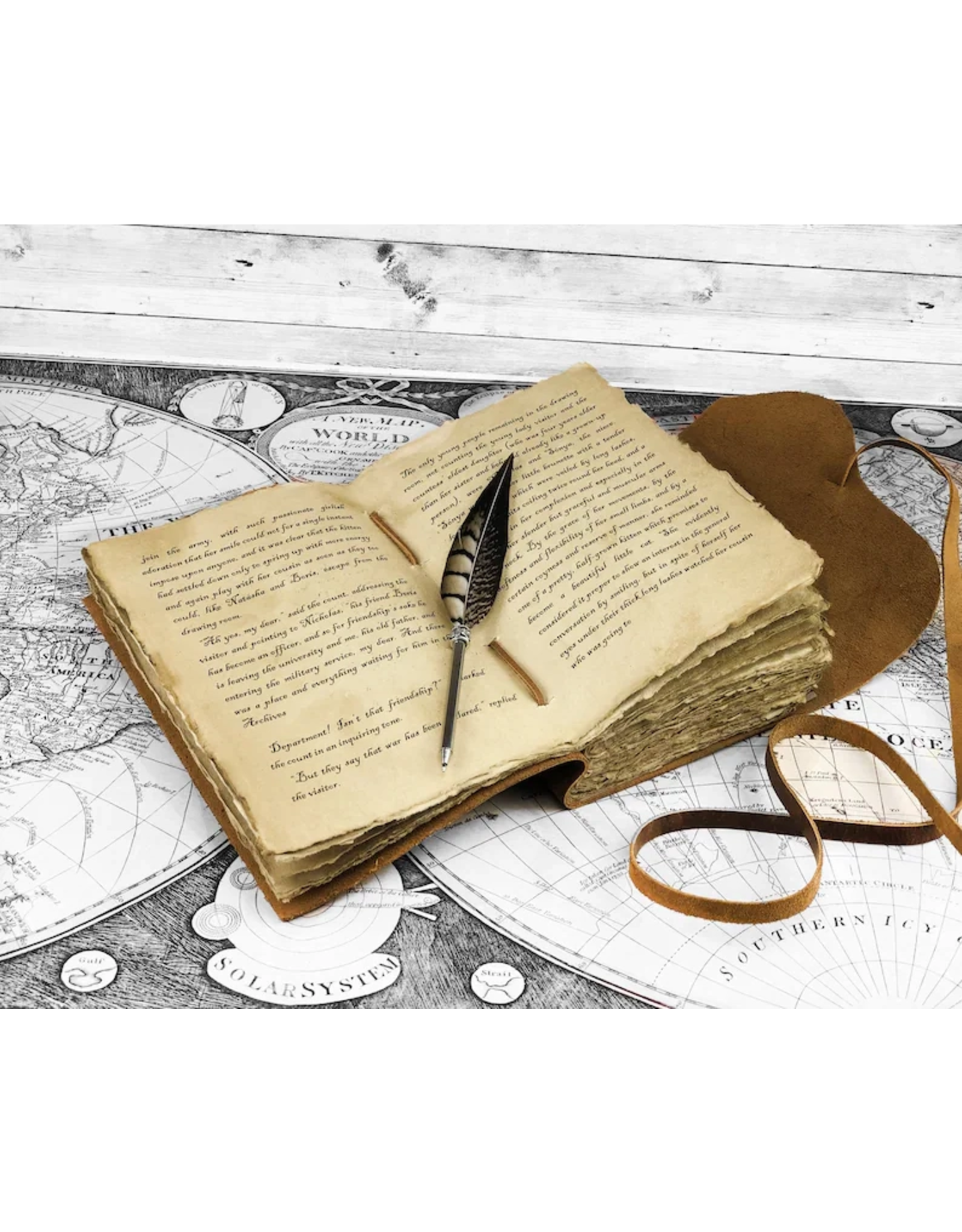 RK Handicrafts Miscellaneous - Leather Deckle-edge Notebook with Wind Rose Key 18x13cm