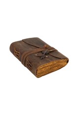 RK Handicrafts Miscellaneous - Leren Deckle-edge Notitieboek met Windroos Sleutel 18x13cm