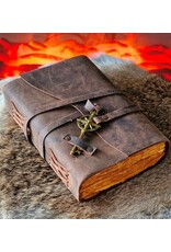 RK Handicrafts Miscellaneous - Leren Deckle-edge Notitieboek met Windroos Sleutel 18x13cm