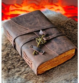 RK Handicrafts Leather Deckle-edge Notebook with Wind Rose Key 18x13cm