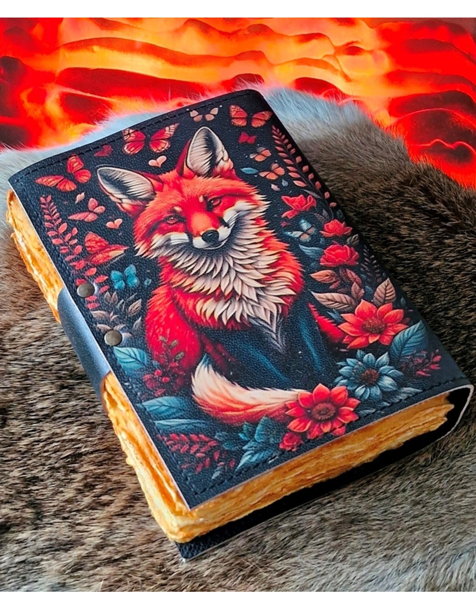 RK Handicrafts Miscellaneous - Leather Journal with Fox and vintage lock