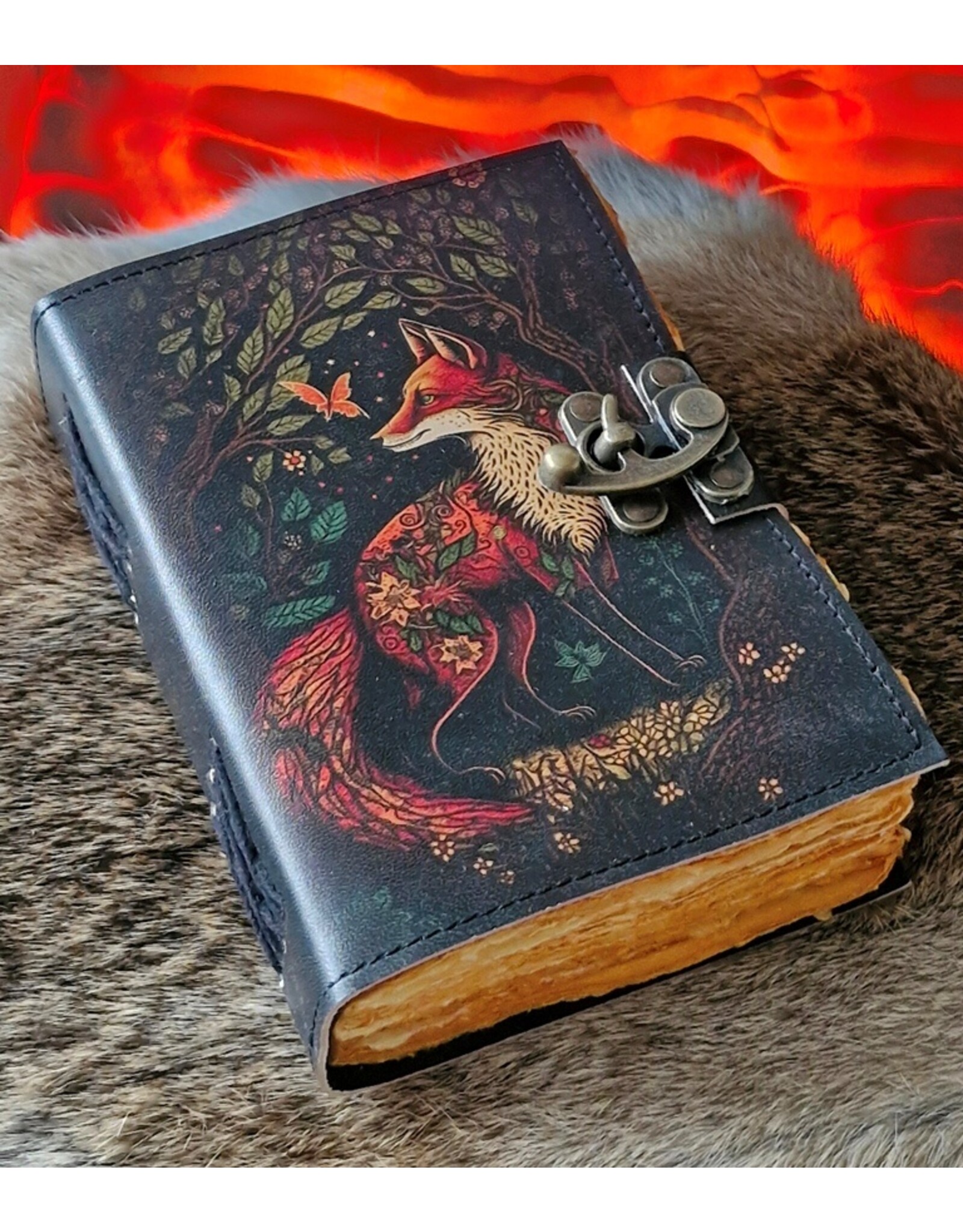 RK Handicrafts Miscellaneous - Leather Journal with Fox and vintage lock