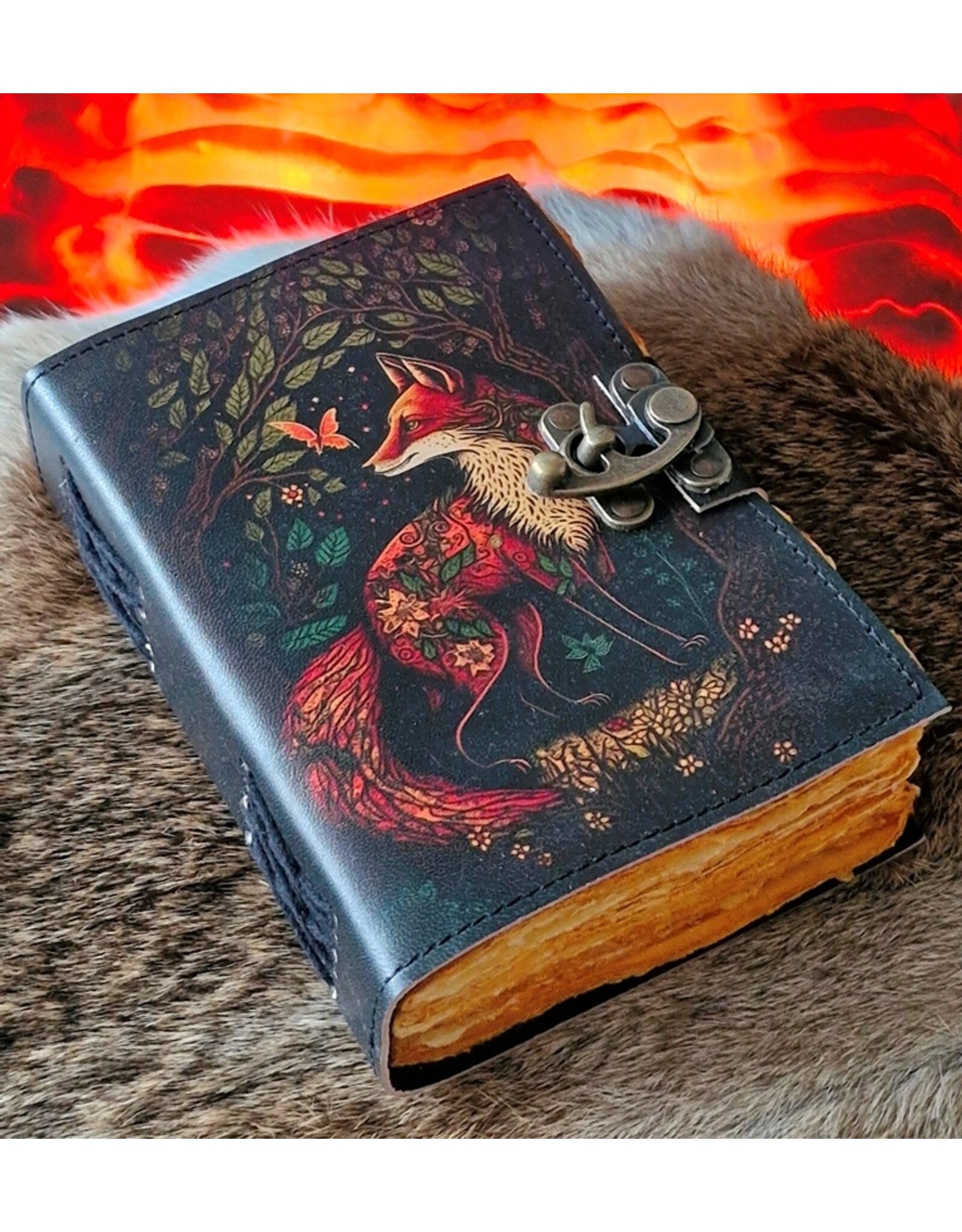 RK Handicrafts Miscellaneous - Leather Journal with Fox and vintage lock