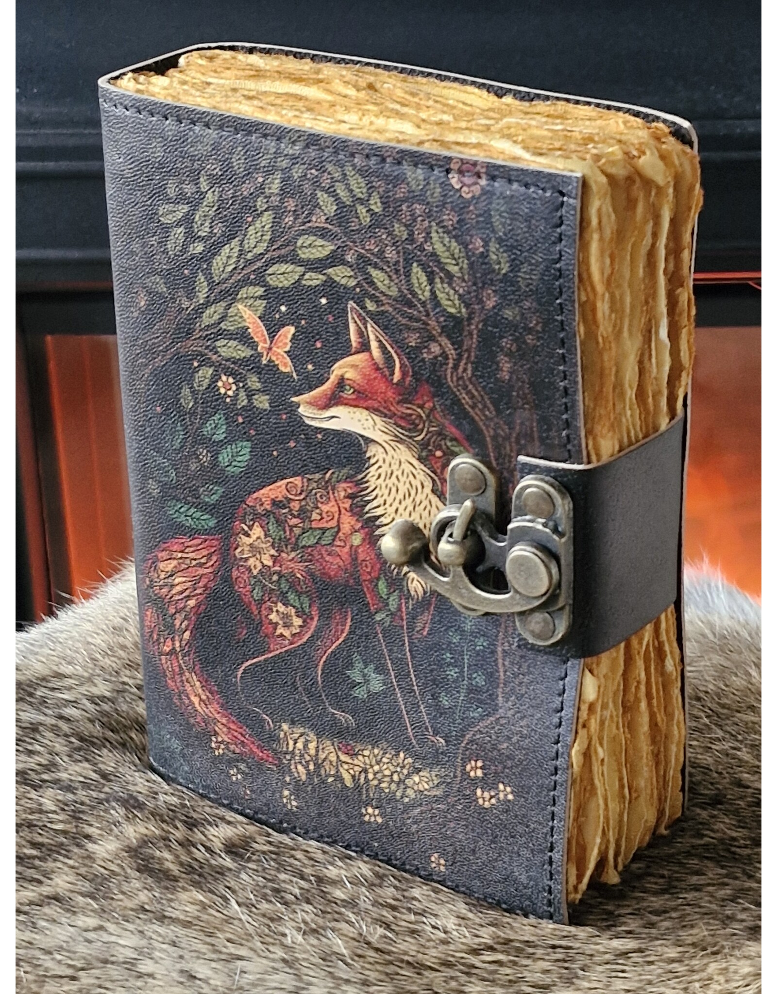 RK Handicrafts Miscellaneous - Leather Journal with Fox and vintage lock
