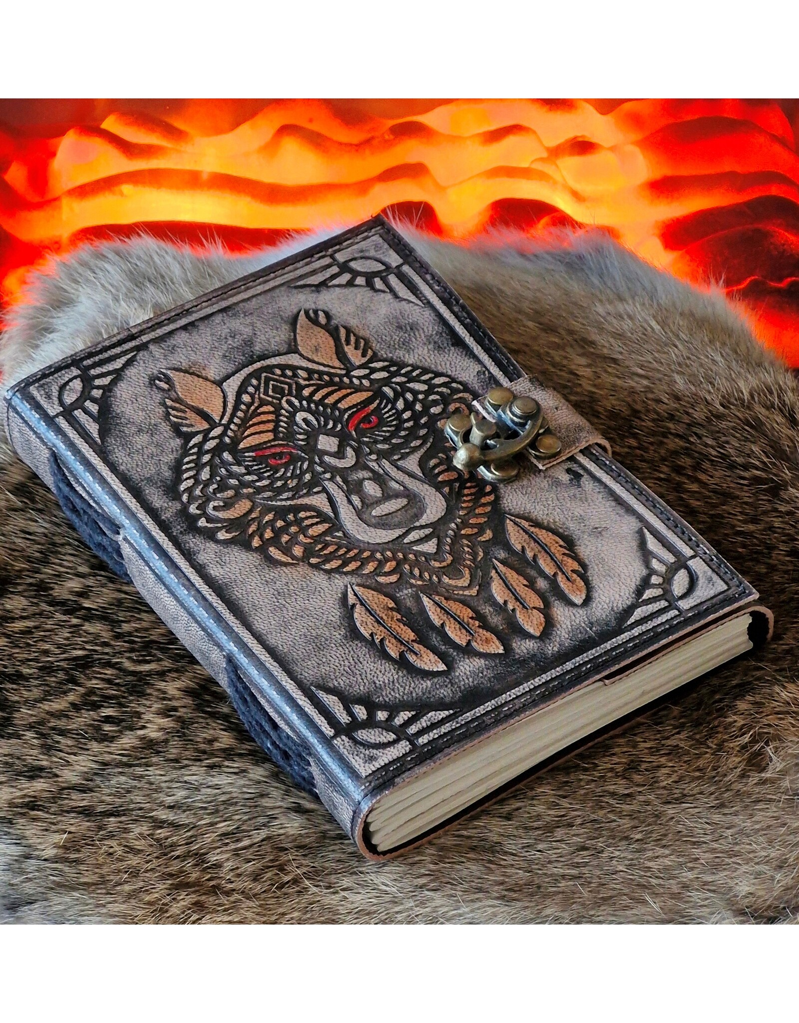 RK Handicrafts Miscellaneous - Leather Journal Wolf Dreamcatcher