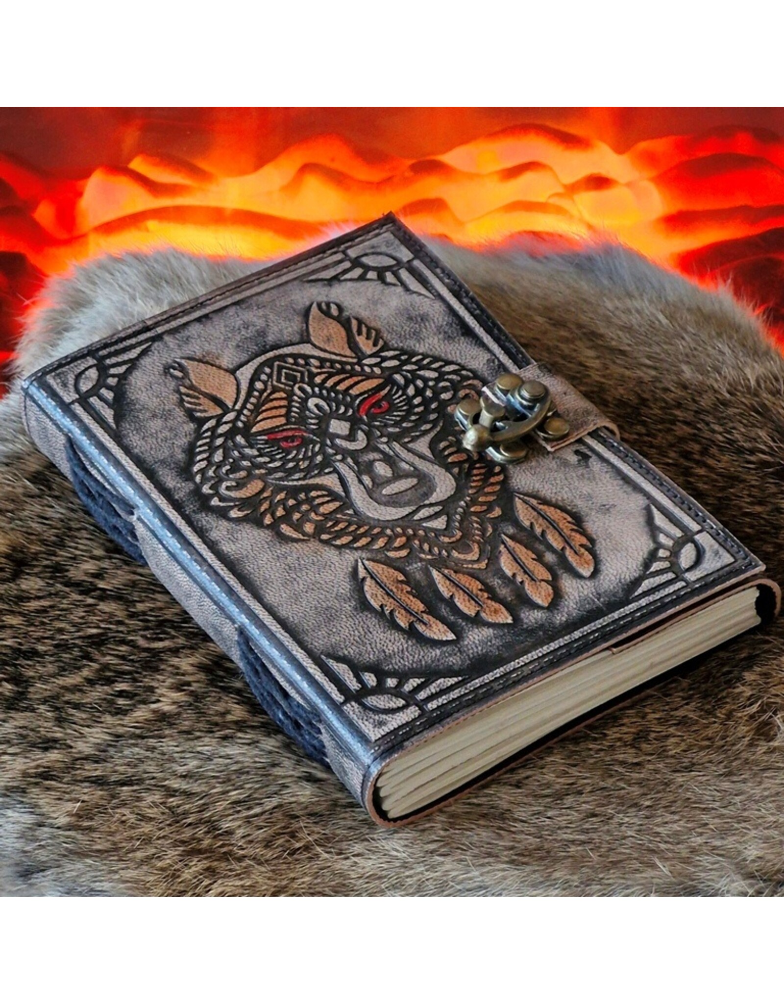 RK Handicrafts Miscellaneous - Leather Journal Wolf Dreamcatcher