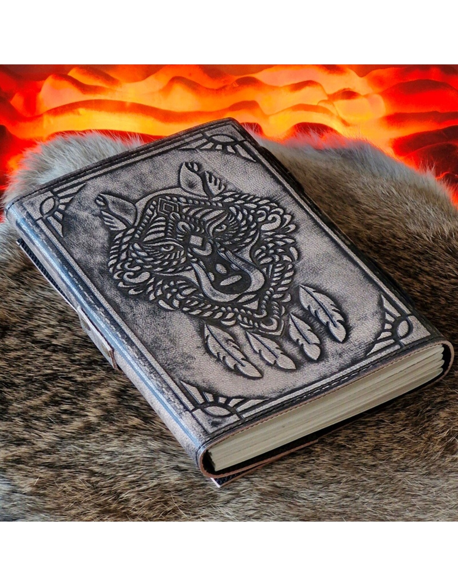 RK Handicrafts Miscellaneous - Leather Journal Wolf Dreamcatcher