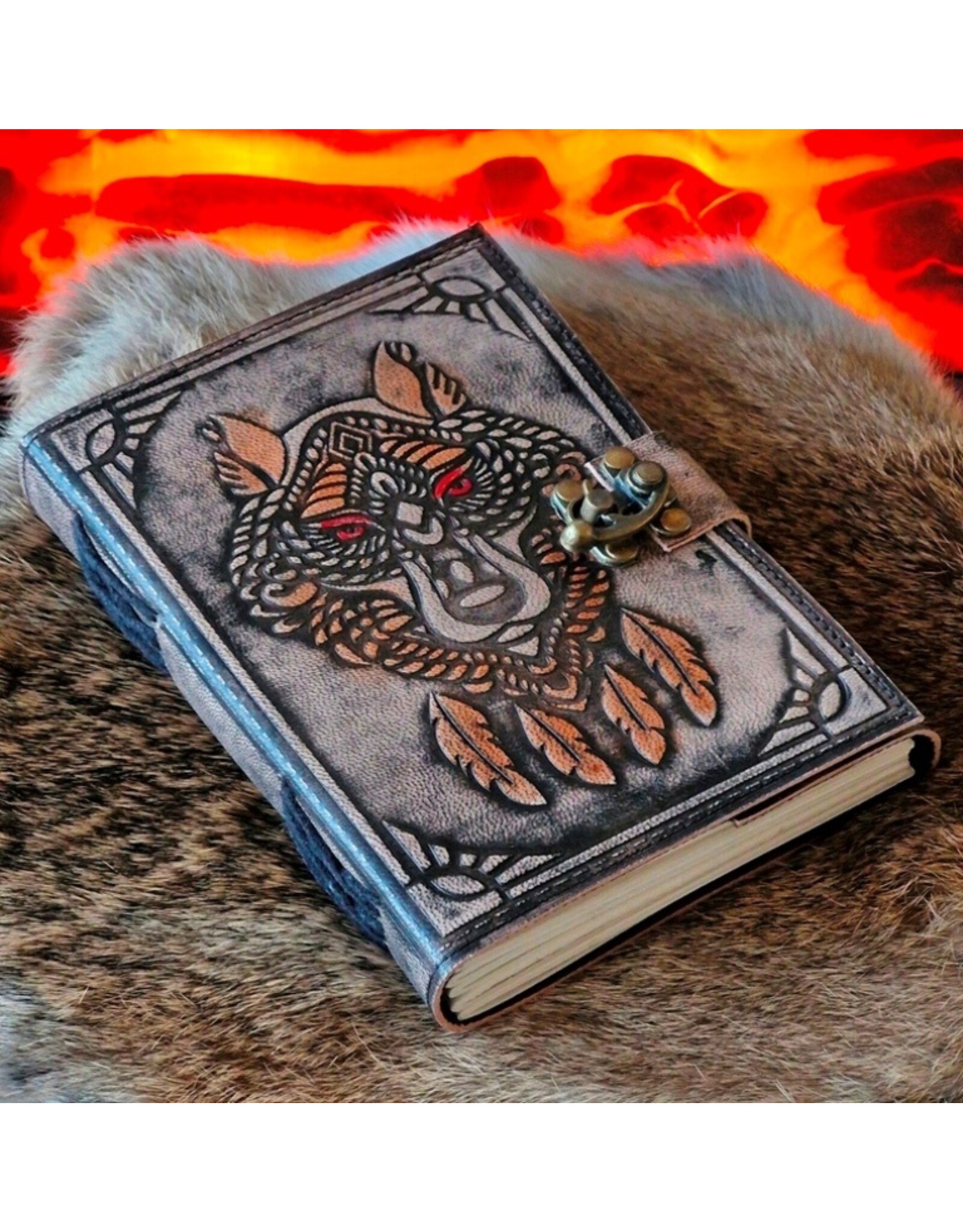 RK Handicrafts Miscellaneous - Leren Dagboek  Wolf Dromenvanger