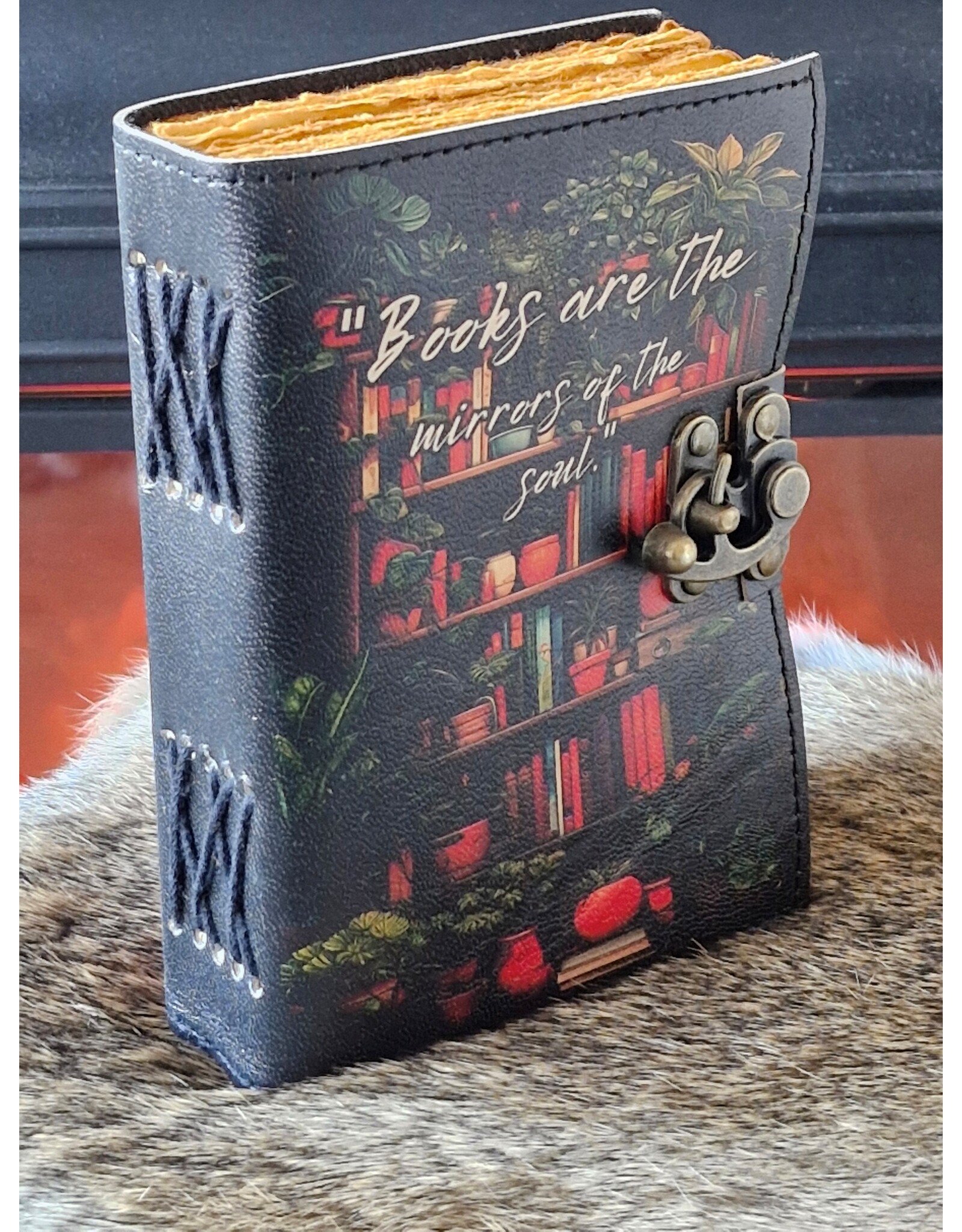RK Handicrafts Miscellaneous - Leather Journal with Bookshelfs Print