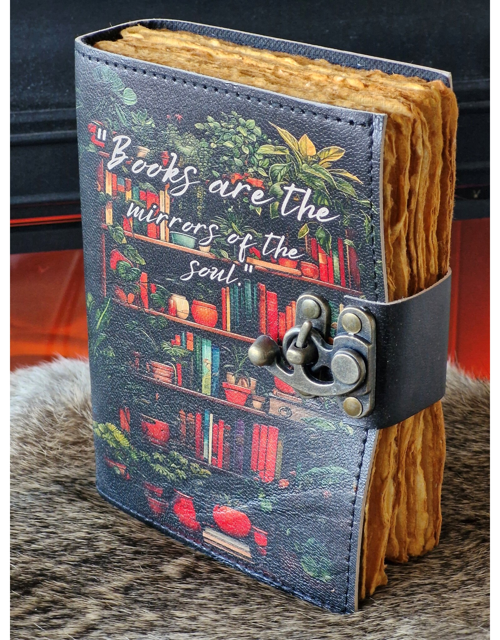 RK Handicrafts Miscellaneous - Leather Journal with Bookshelfs Print