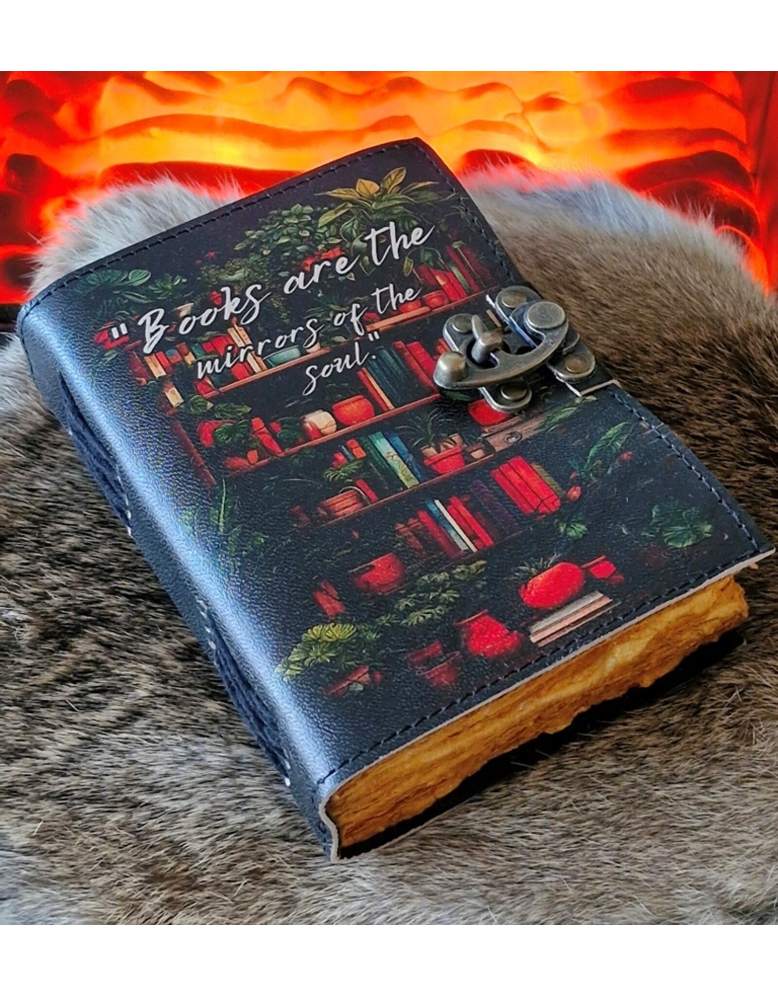 RK Handicrafts Miscellaneous - Leather Journal with Bookshelfs Print