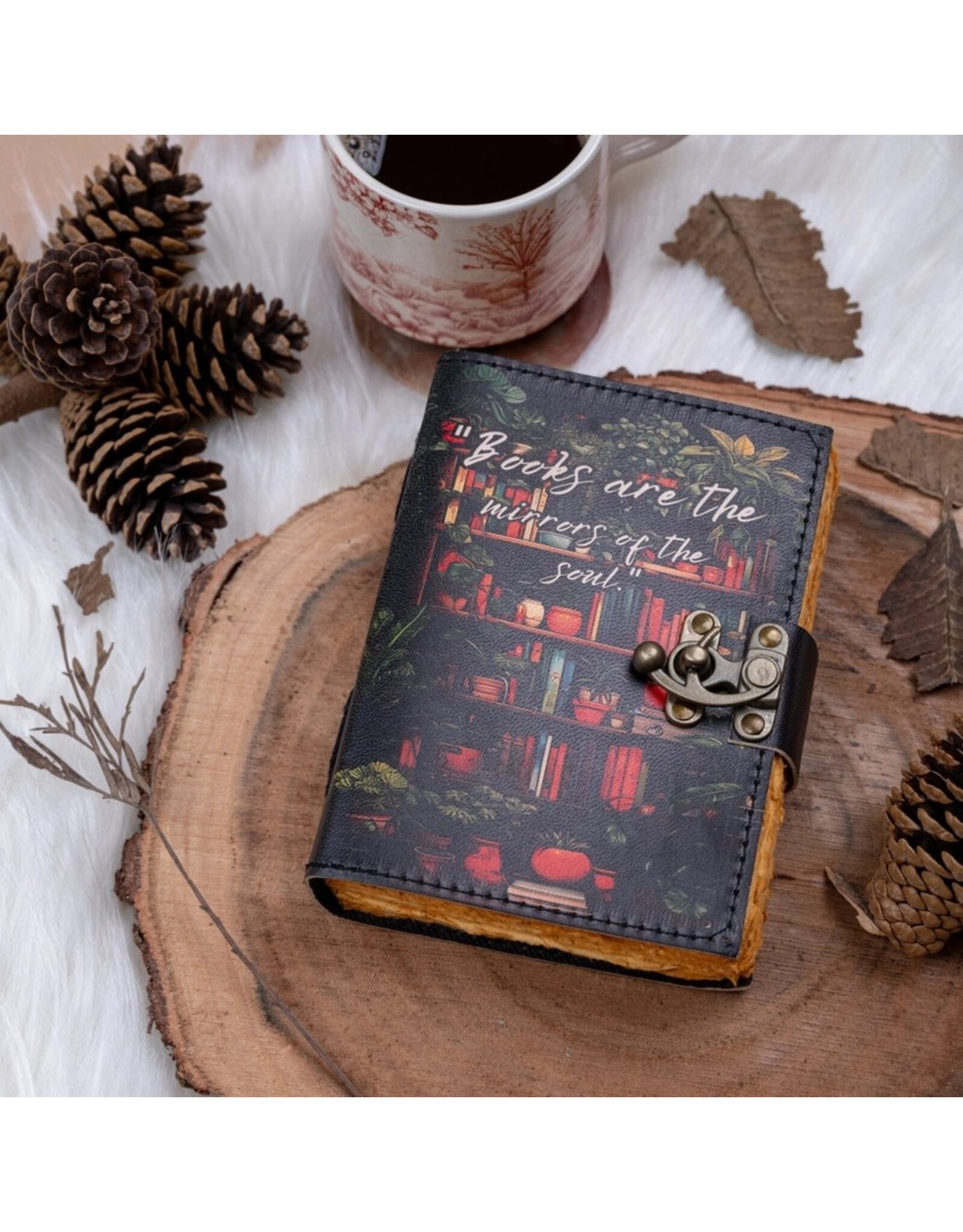 RK Handicrafts Miscellaneous - Leather Journal with Bookshelfs Print