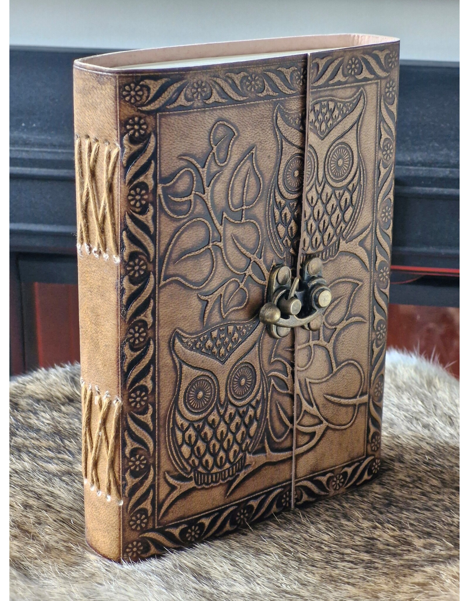 RK Handicrafts Miscellaneous - Leather Journal with Two Embossed Owls