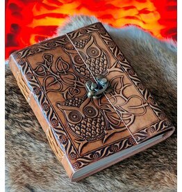 RK Handicrafts Leather Journal with Two Embossed Owls