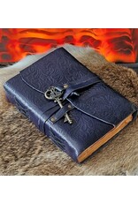 JM Handicrafts Miscellaneous -  Leather Journal Embossed Flowers & Key Vintage Dark blue