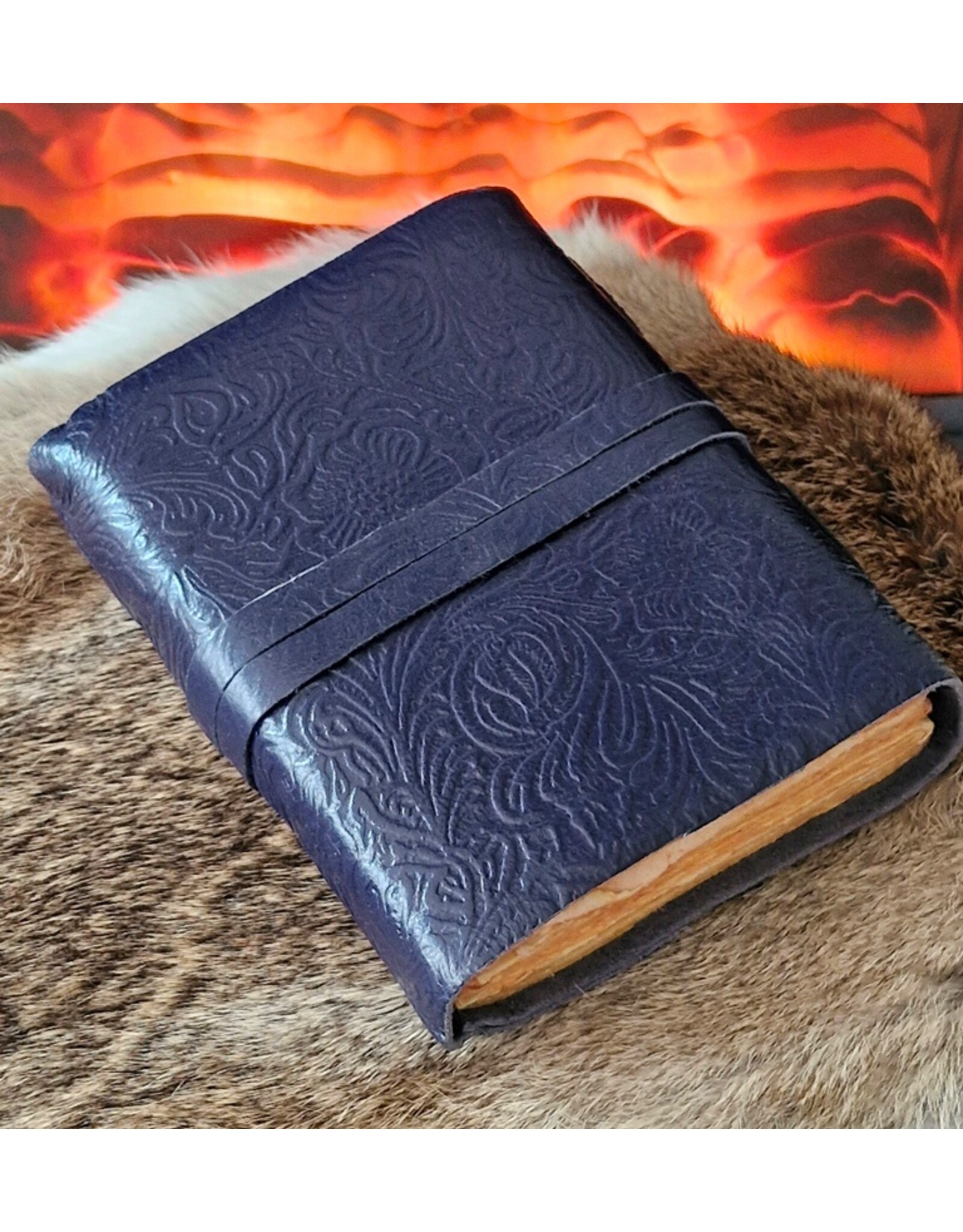 JM Handicrafts Miscellaneous -  Leather Journal Embossed Flowers & Key Vintage Dark blue