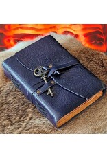 JM Handicrafts Miscellaneous -  Leather Journal Embossed Flowers & Key Vintage Dark blue