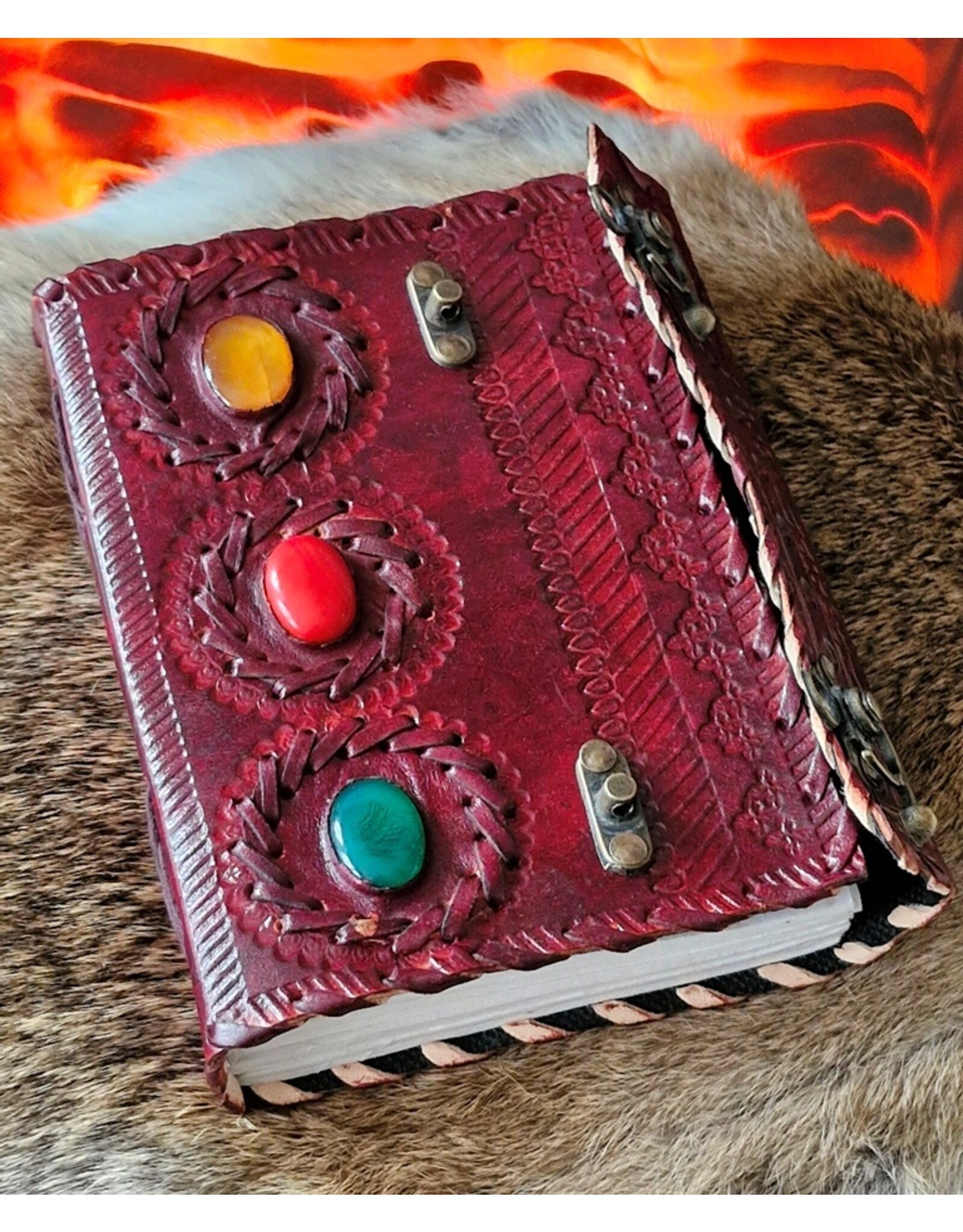 MITHD Miscellaneous - Leren Dagboek Met  Drie Stenen en Dubbele Sluiting