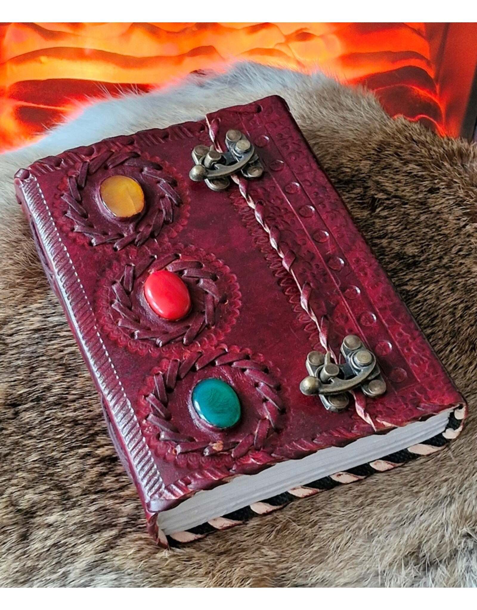 MITHD Miscellaneous - Leather Journal With Three Stones and Double Lock