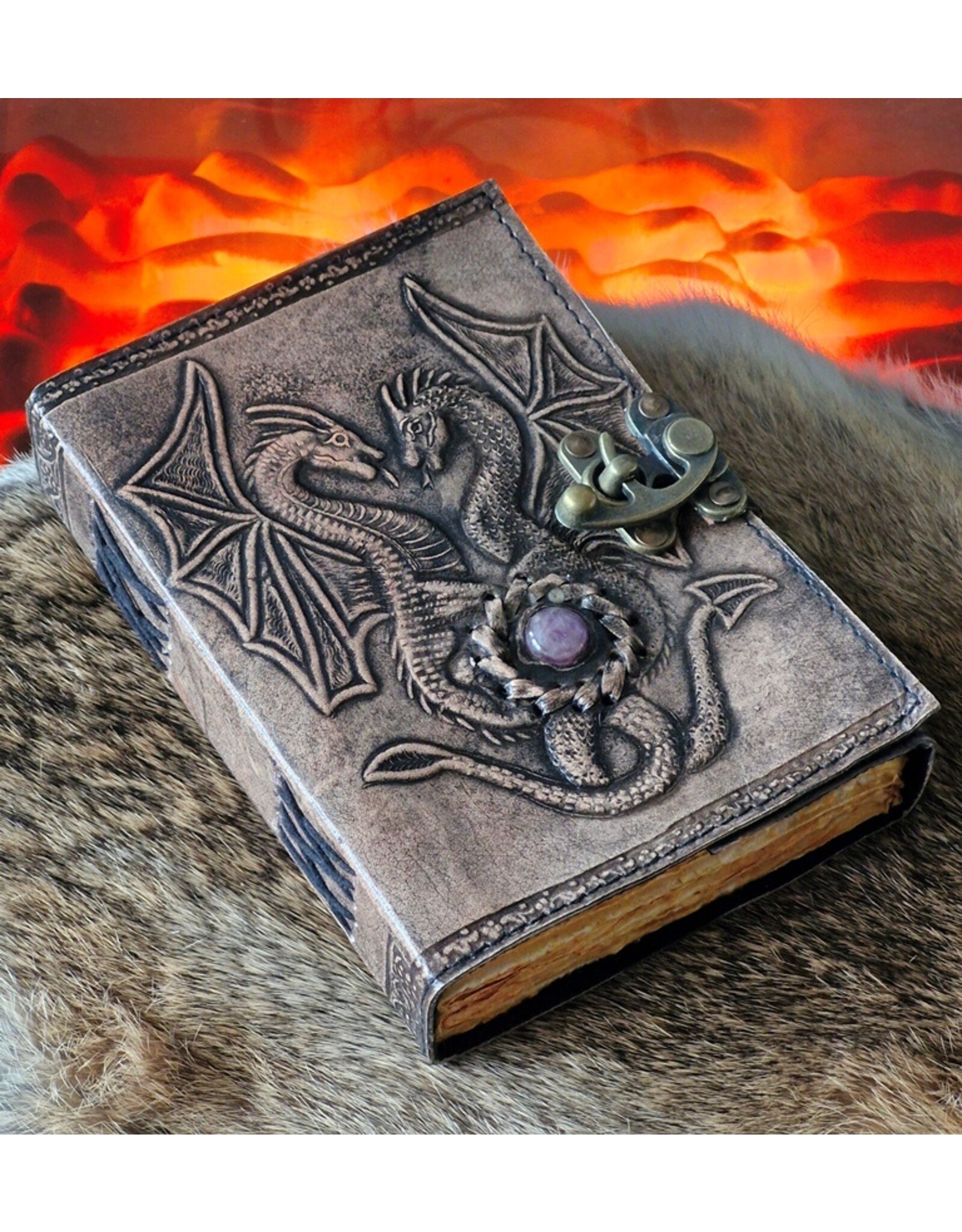 MITHD Miscellaneous - Dragons Leather Journal with Lock Amethyst