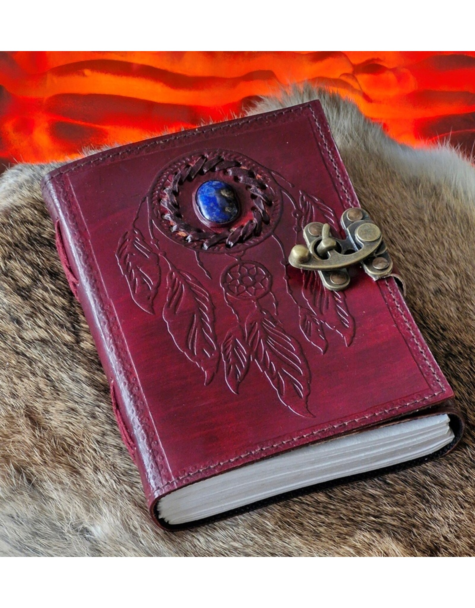 JM Handicrafts Miscellaneous - Dreamcatcher Leather  Embossed Journal with Stone Handmade