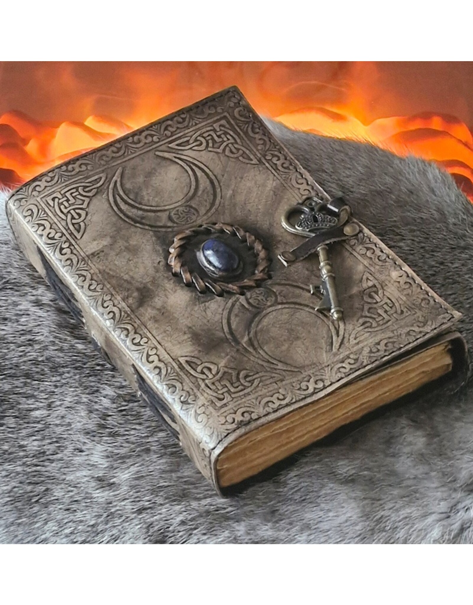 JM Handicrafts Miscellaneous - Leather Antique Triple Moon Journal with Key 18x13cm