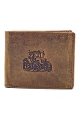 Leathe Fox Leather wallets - Leather Wallet with Tractor print brown