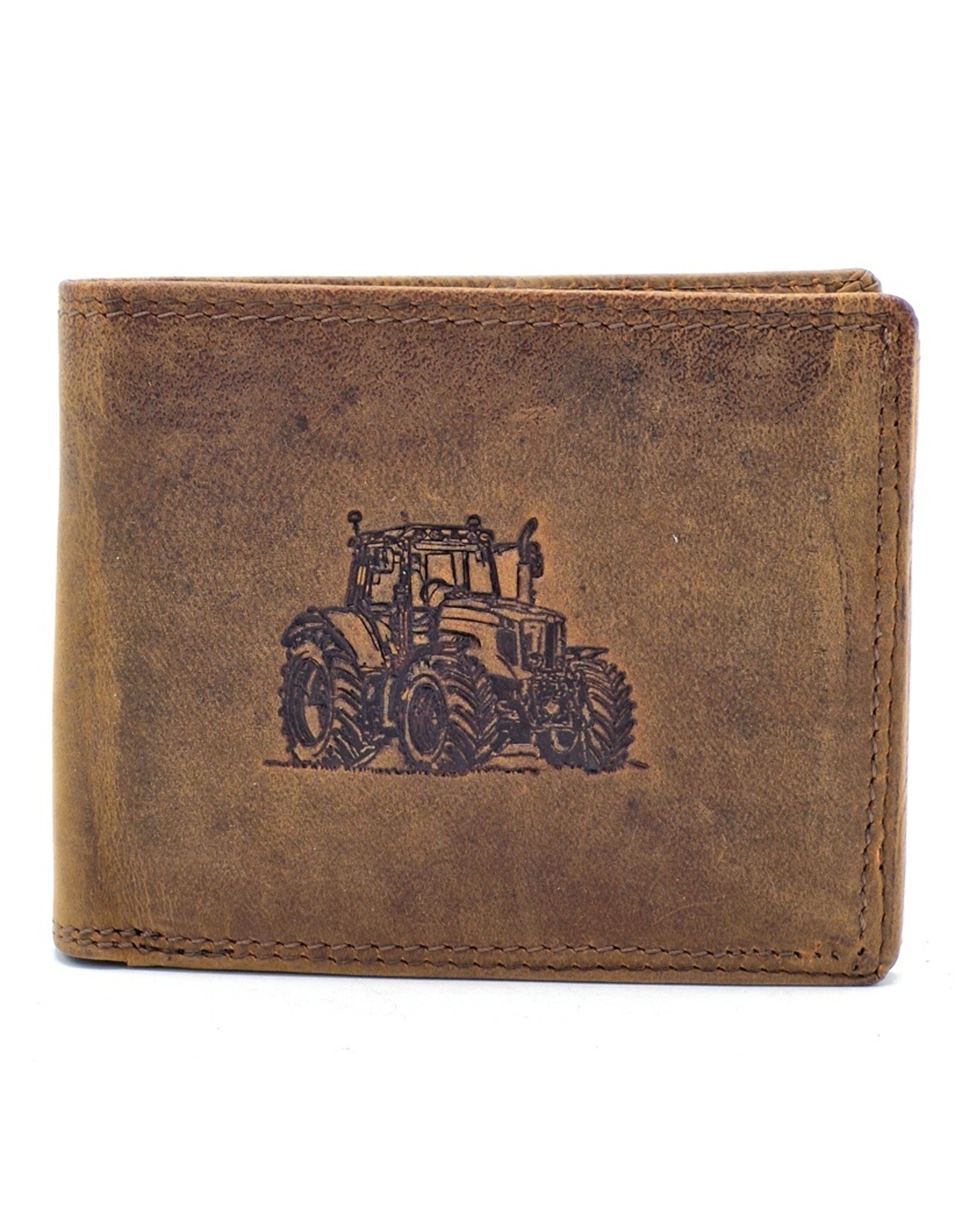 Leathe Fox Leren portemonnees - Leren Portemonnee met Tractor print bruin