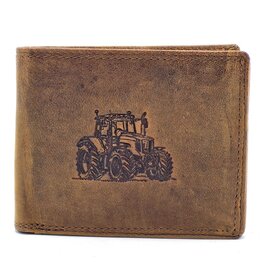 Leathe Fox Leather Wallet with Tractor print brown